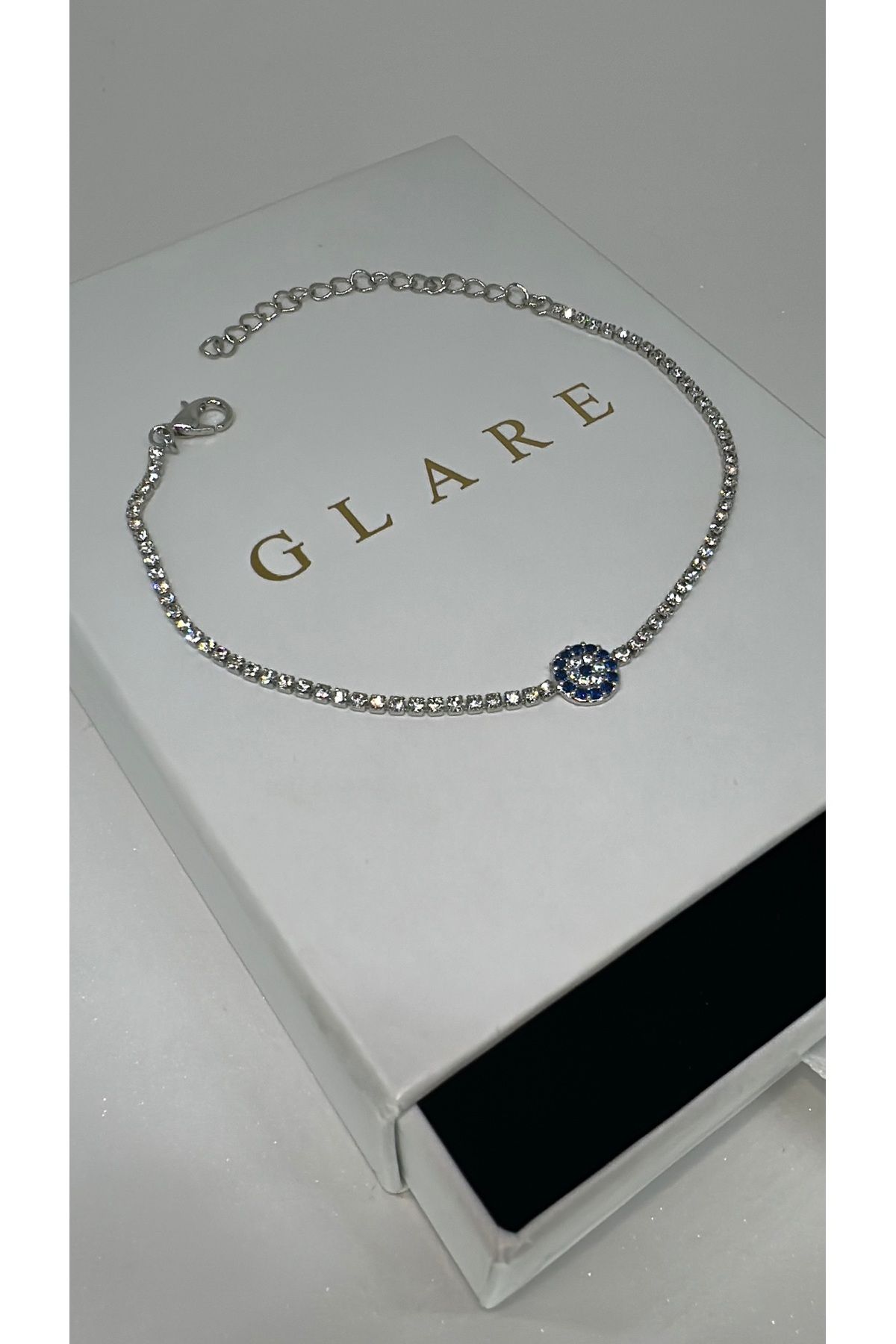 GLARE JEWELRY Camgöz Nazar Gümüş Suyolu Bileklik Paslanmaz Çelik 1 mm (15+3cm)