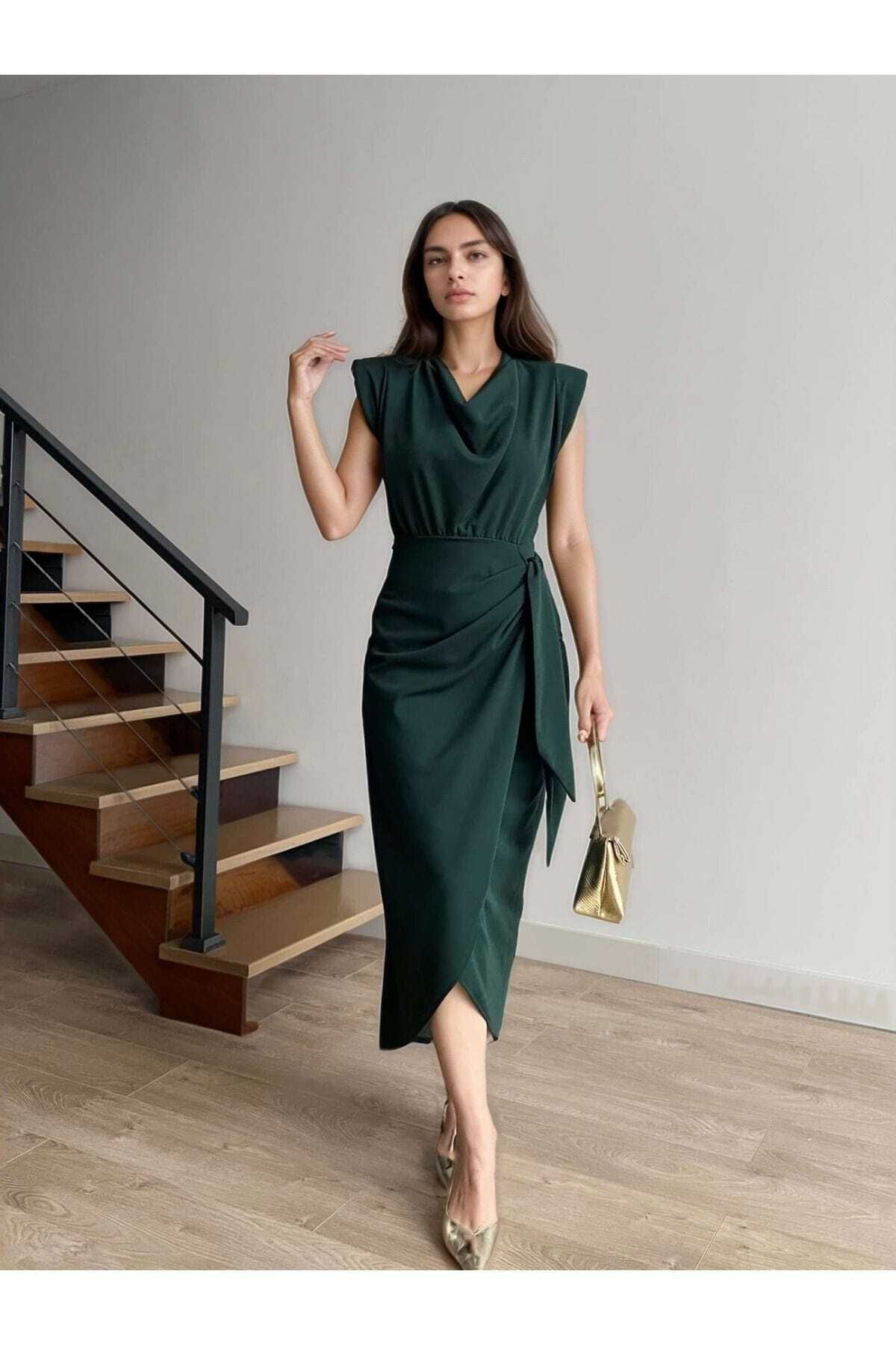 MODA DURAĞI-New Season Women's Midi Length Padded Stylish Dress 1