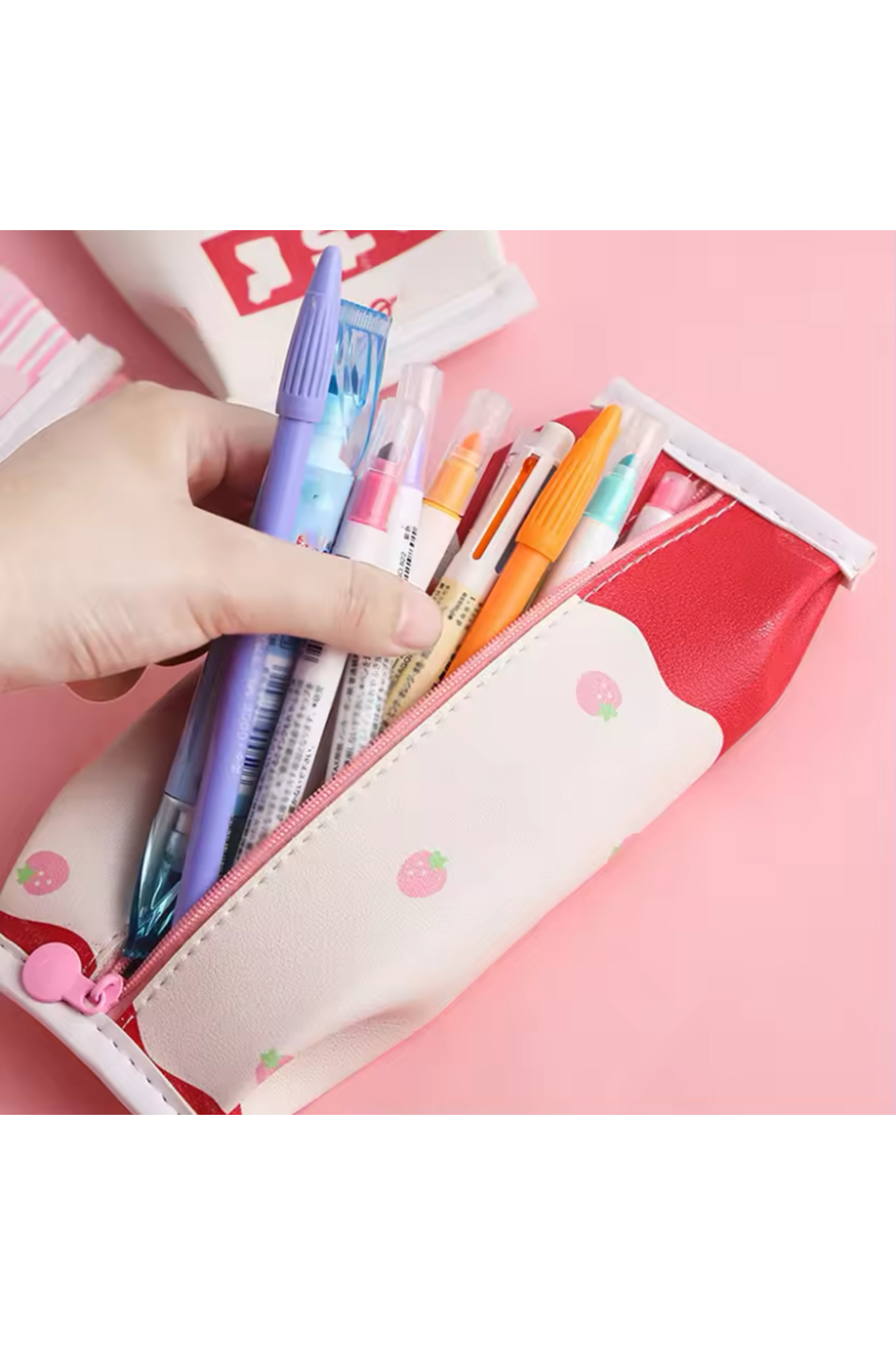 synshop Kawaii Kore Milky Beyaz Kedili Pati Kalemlik Kalem Kutu Makyaj Çanta Doğum Günü Karne Hediye fotoğrafı 2 (önizleme)