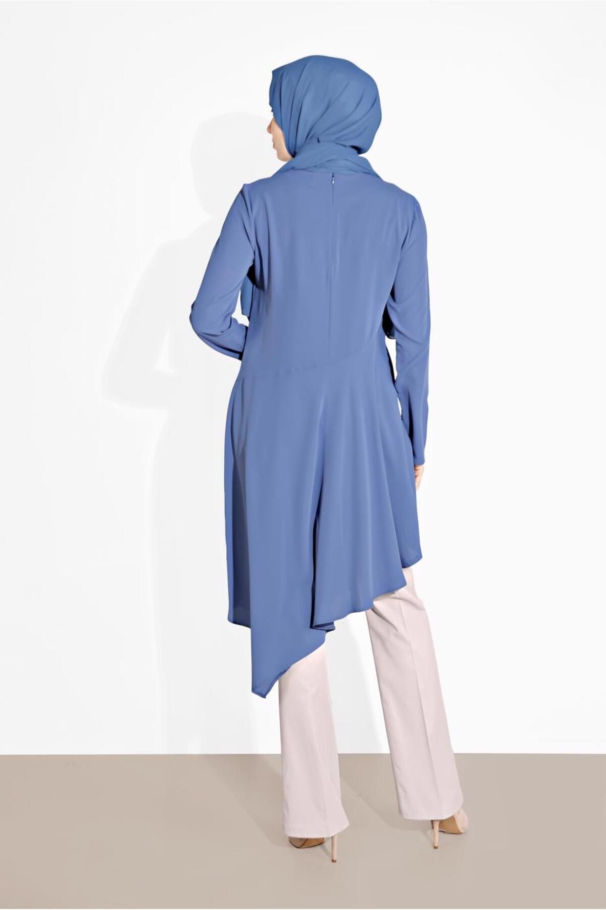 TRENDTESETTÜR-Women's Navy Blue (NDIGO) Asymmetric Cut Tunic 4250 3