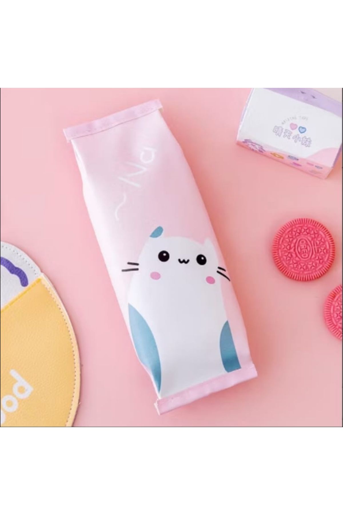 synshop-Kawaii Korean Pink White Cat Paw Pen Holder Pencil Case Makeup Bag Birthday Karne Gift 4