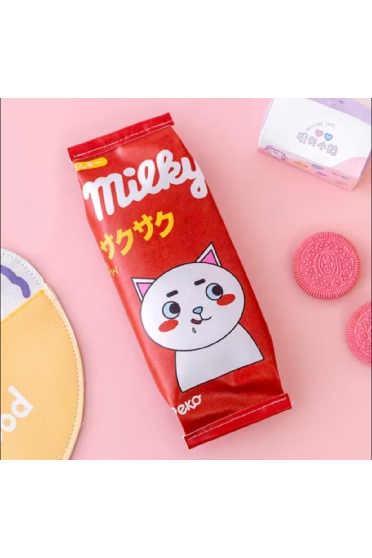synshop Kawaii Kore Milky Beyaz Kedili Pati Kalemlik Kalem Kutu Makyaj Çanta Doğum Günü Karne Hediye fotoğrafı 3 (önizleme)