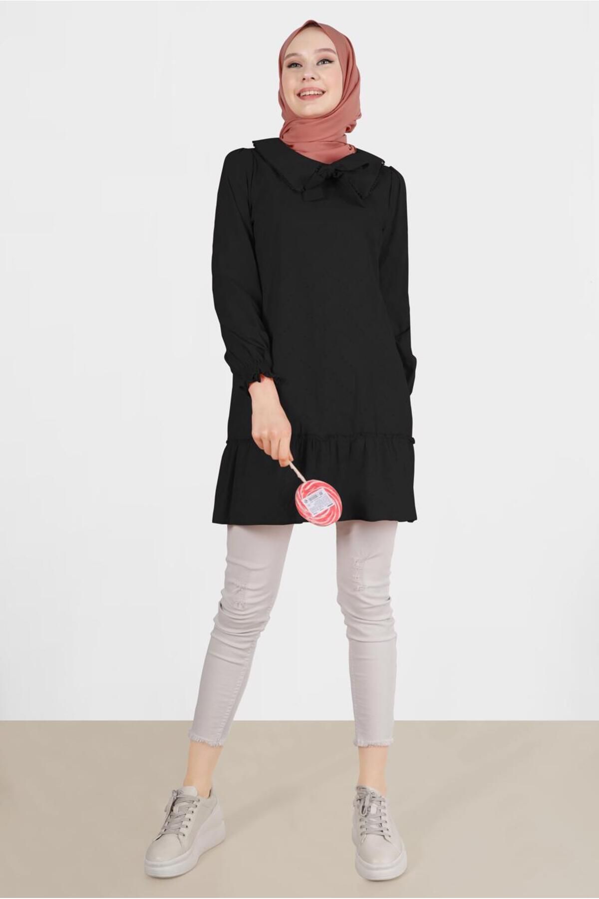 تونیک پنبه ای یقه ای با جزئیات 42684 Alvina