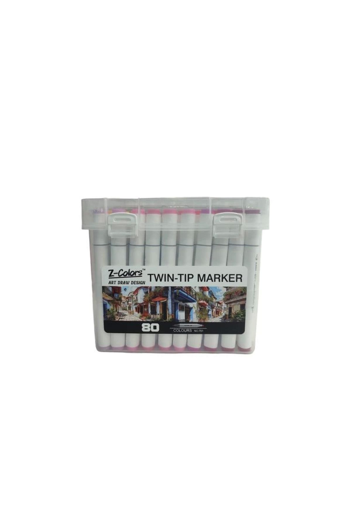 z-colors TMN 593079 Z-COLORS ART DRAW DESING ÇİFT UÇLU MARKER SAPLI PVC KUTU 80 RENK