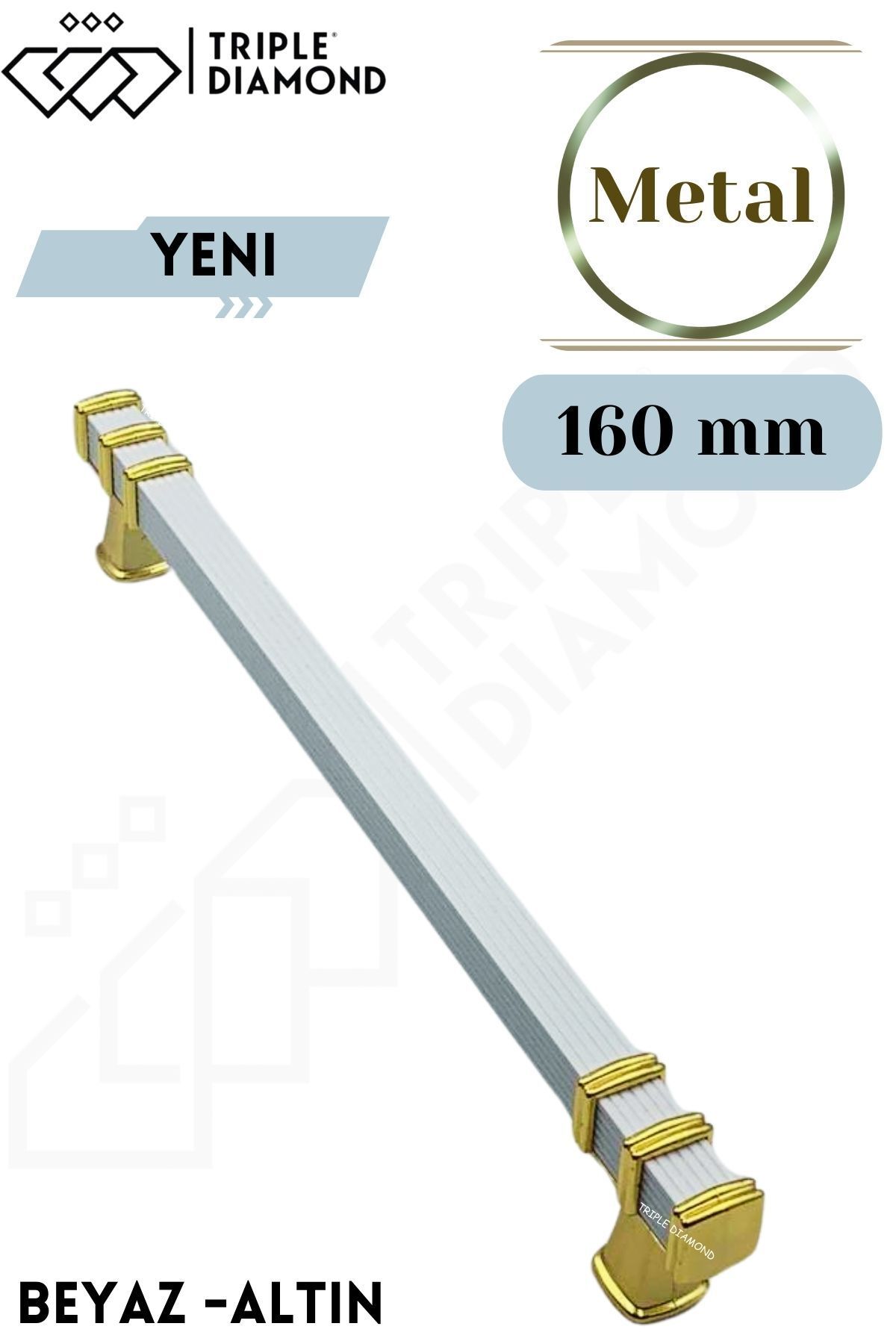 Triple Diamond 160 Mm Beyaz-gold Çekmece Kulpları Dolap Mutfak Mobilya Kulpu 1 Adet ( 16 Cm ) = 160 mm