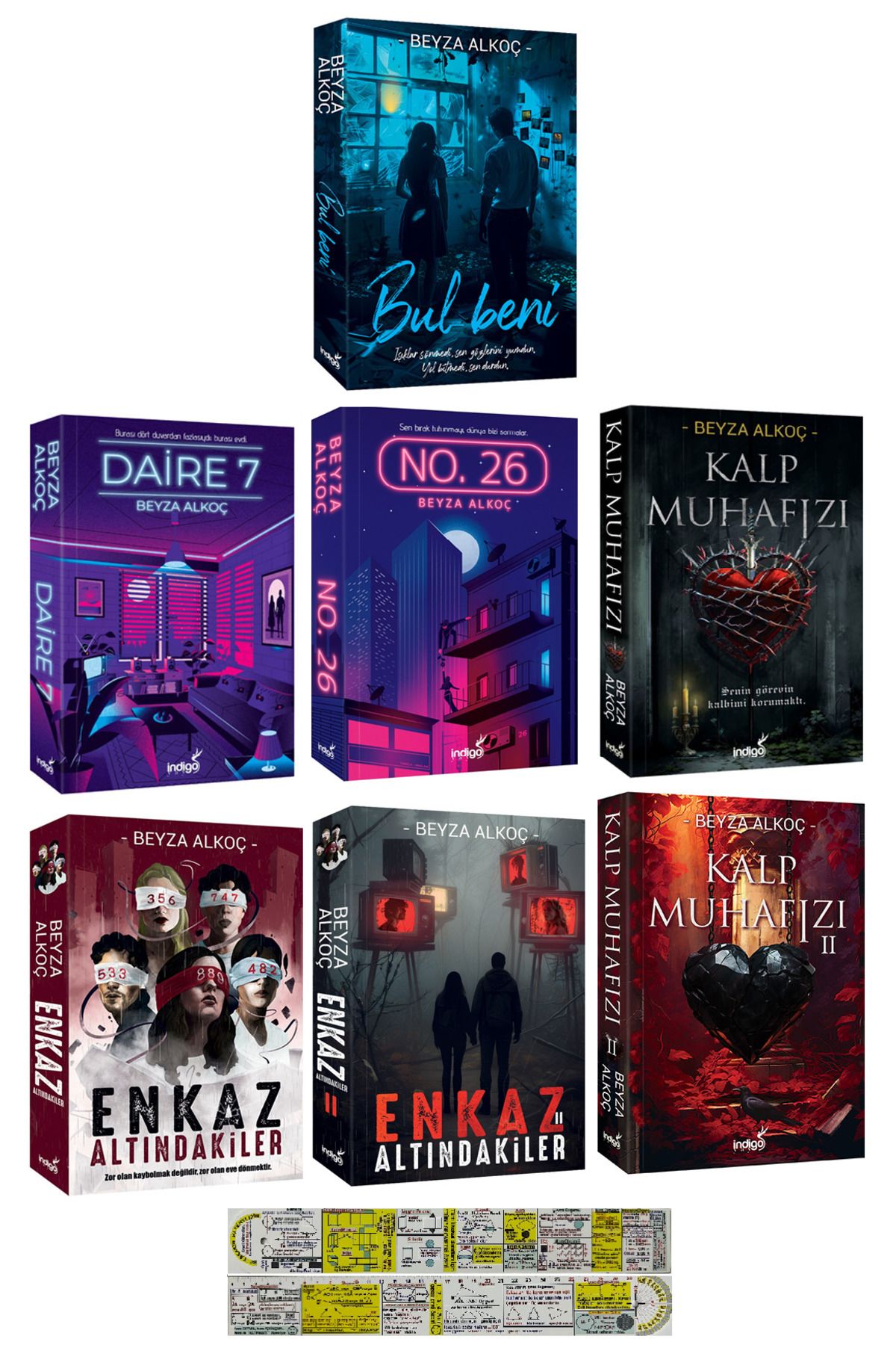 İndigo Kitap Beyza Alkoç 7 Kitap Set  Bul Beni-Daire 7-Kalp Muhafızı-Enkaz Altındakiler + Mat. Öğreten Cetvel