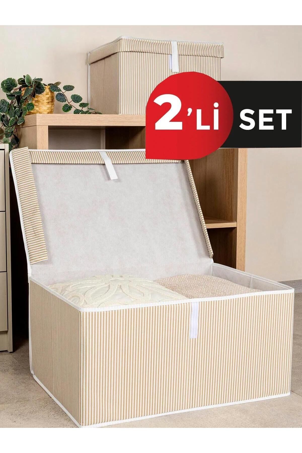 teknotrust Kapaklı Kutu Hurç Mega Boy 60x40x30 Bej, 2'li Paket