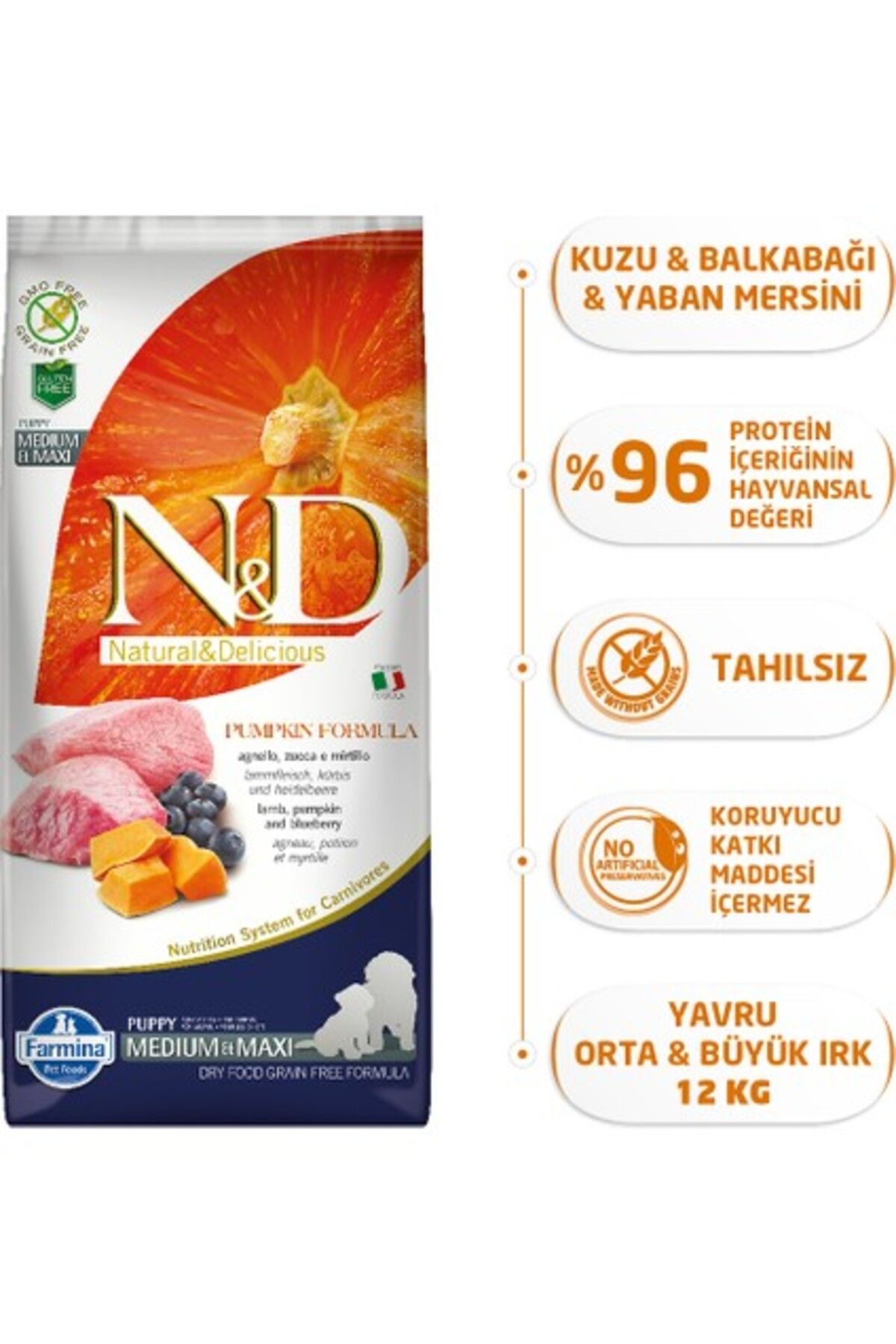 N&D Balkabaklı Kuzu Etli Tahılsız Yavru Köpek Maması 12 Kg