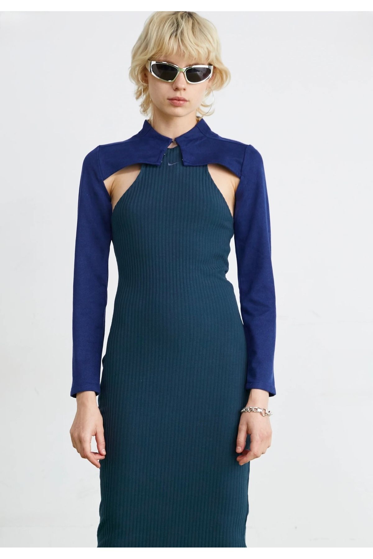 Nike-Navy Blue Chill Rib Slim Sleeveless Midi Women's Dress - Sportswear 5