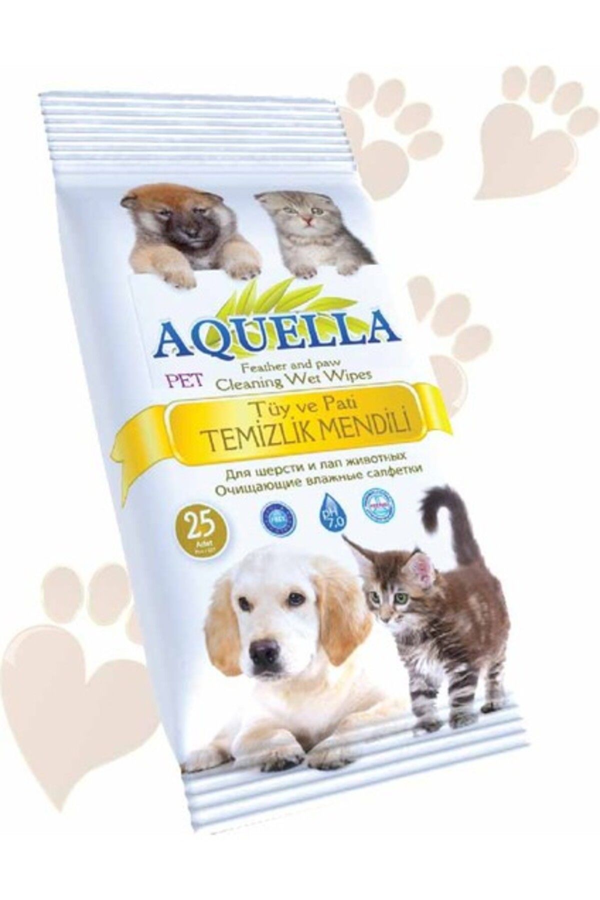 AQUELLA Tüy Ve Pati Temizleme Mendili - Kedi Ve Köpekler İçin - 5'li Paket 25 x 5 125 Adet