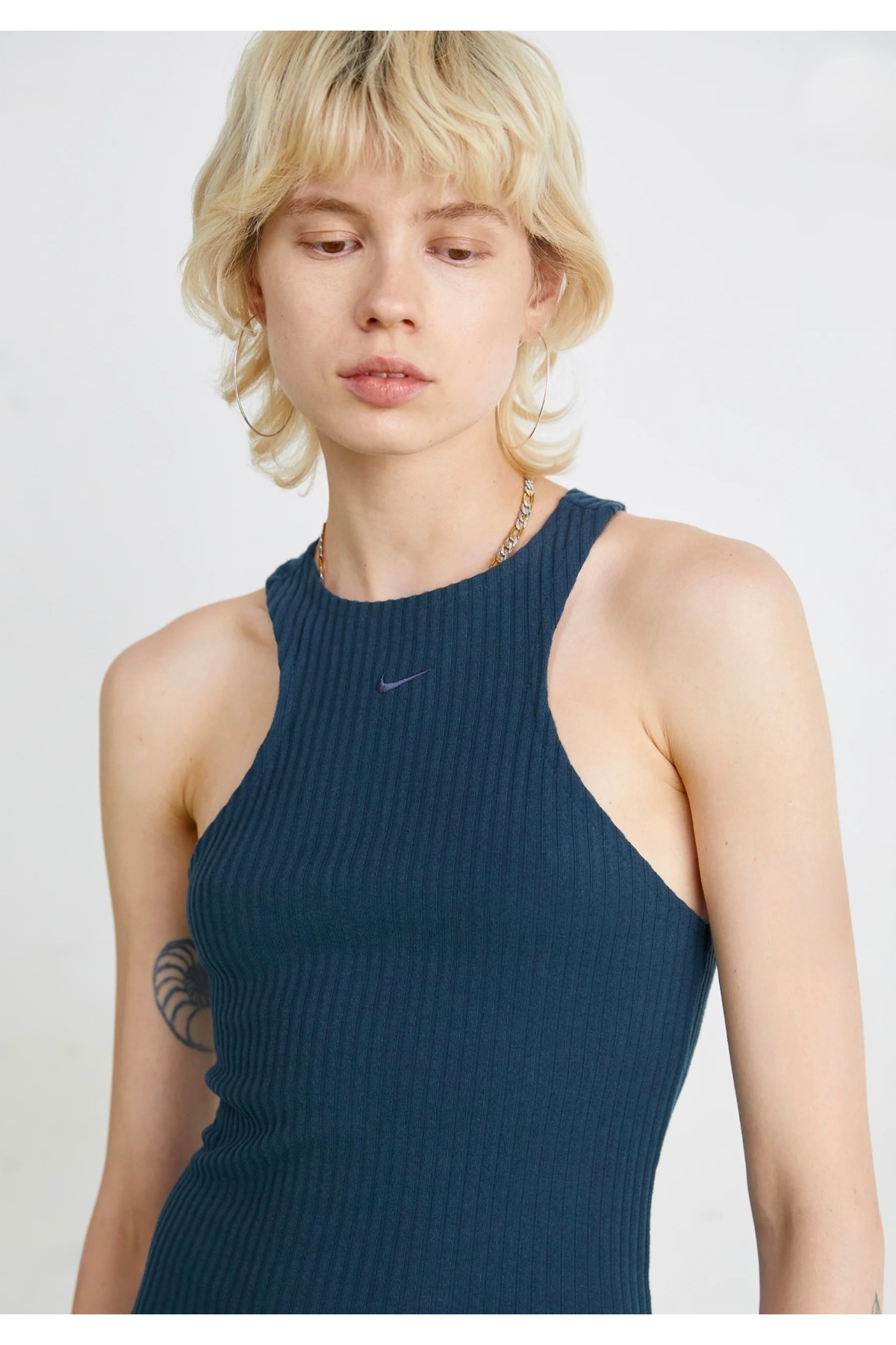 Nike-Navy Blue Chill Rib Slim Sleeveless Midi Women's Dress - Sportswear 3