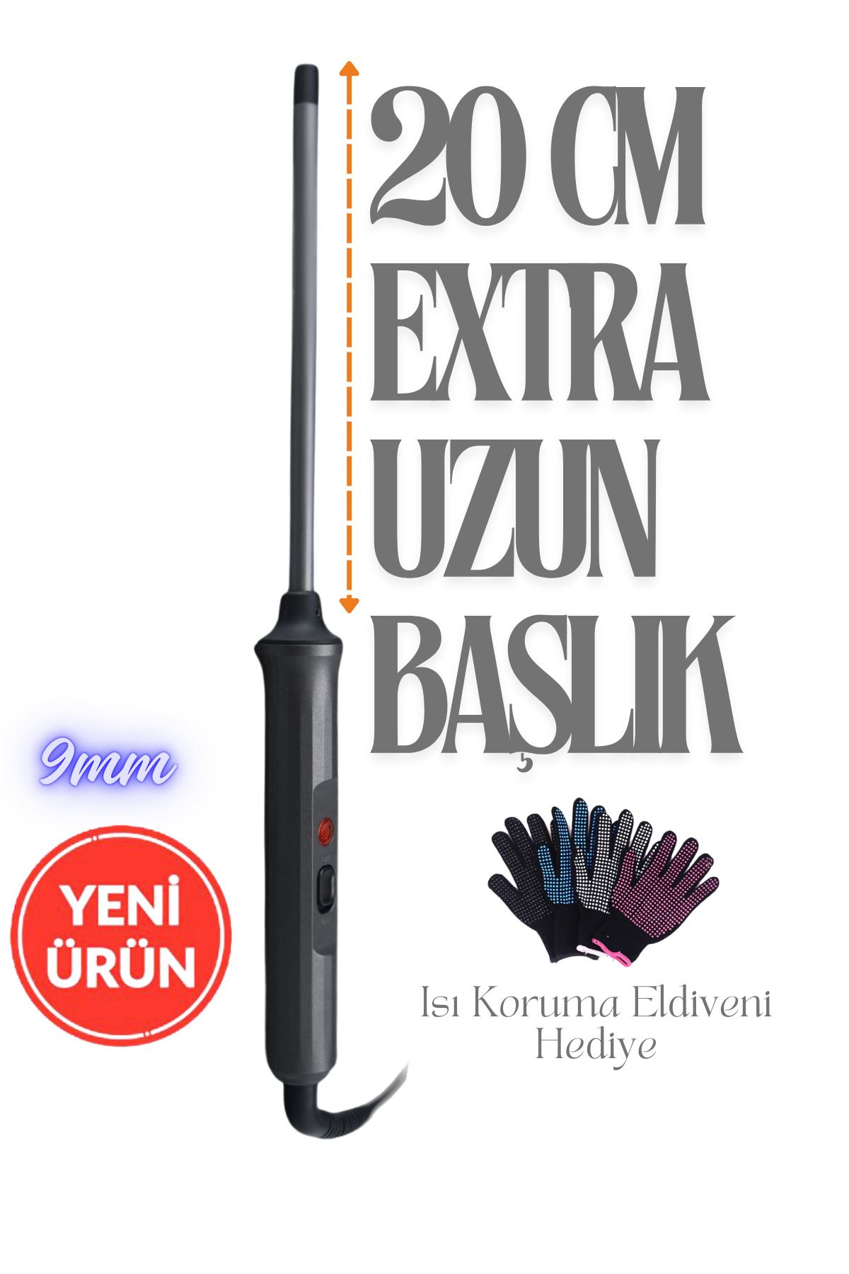 Shibowavy 9 mm Kıvırcık İnce Afro Dalga Saç Maşası (Eldiven , 20 Cm Ekstra Uzun Başlık)