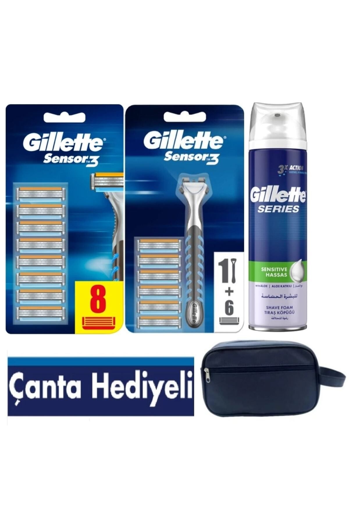 Gillette Sensor3 Makine + 14 Lü Yedek Tıraş Bıçağı + 250 Ml Köpük +seyahat Çantası