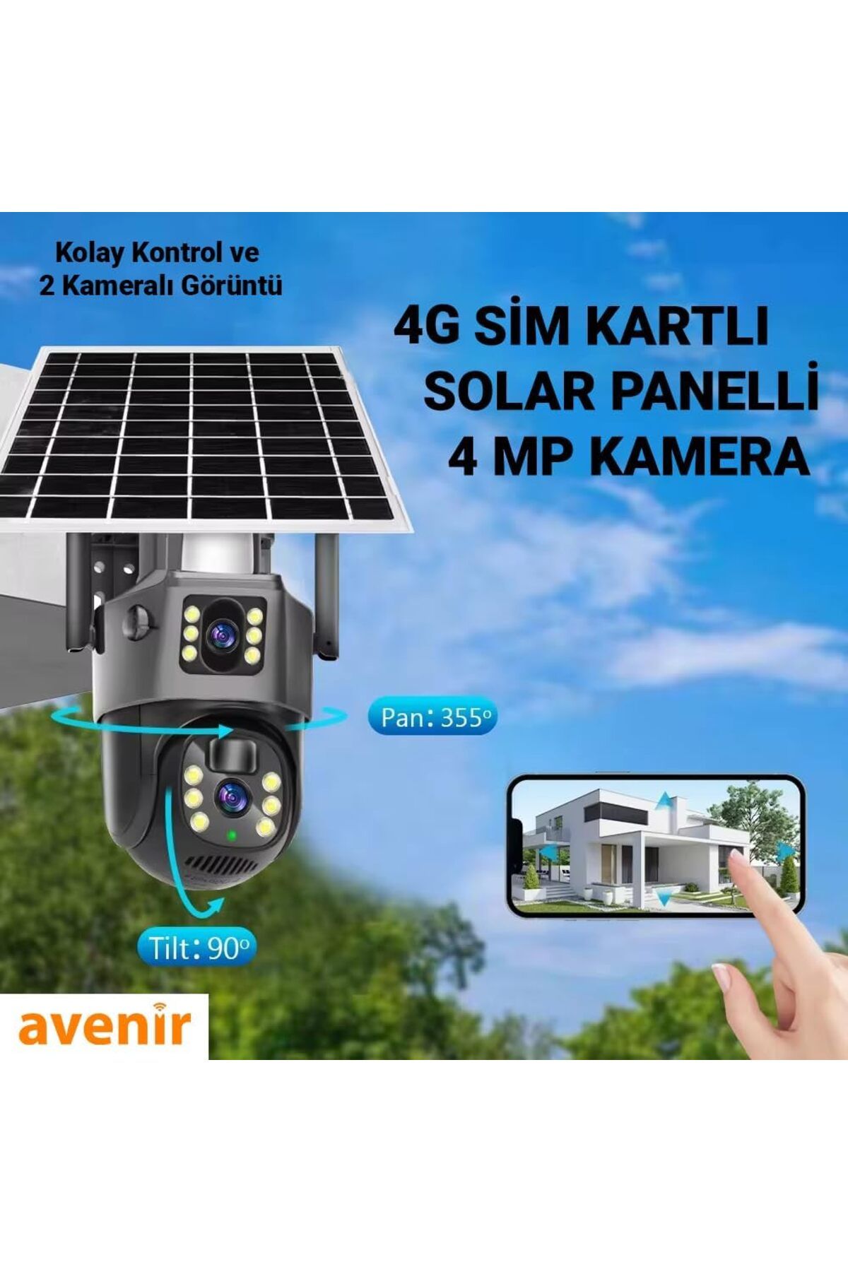 AVENİR SILATECH AV-M12 4G SİM KARTLI ÇİFT KAMERALI GÜNEŞ ENERJİLİ 360° DÖNEBİLEN KAMERA SILATECH