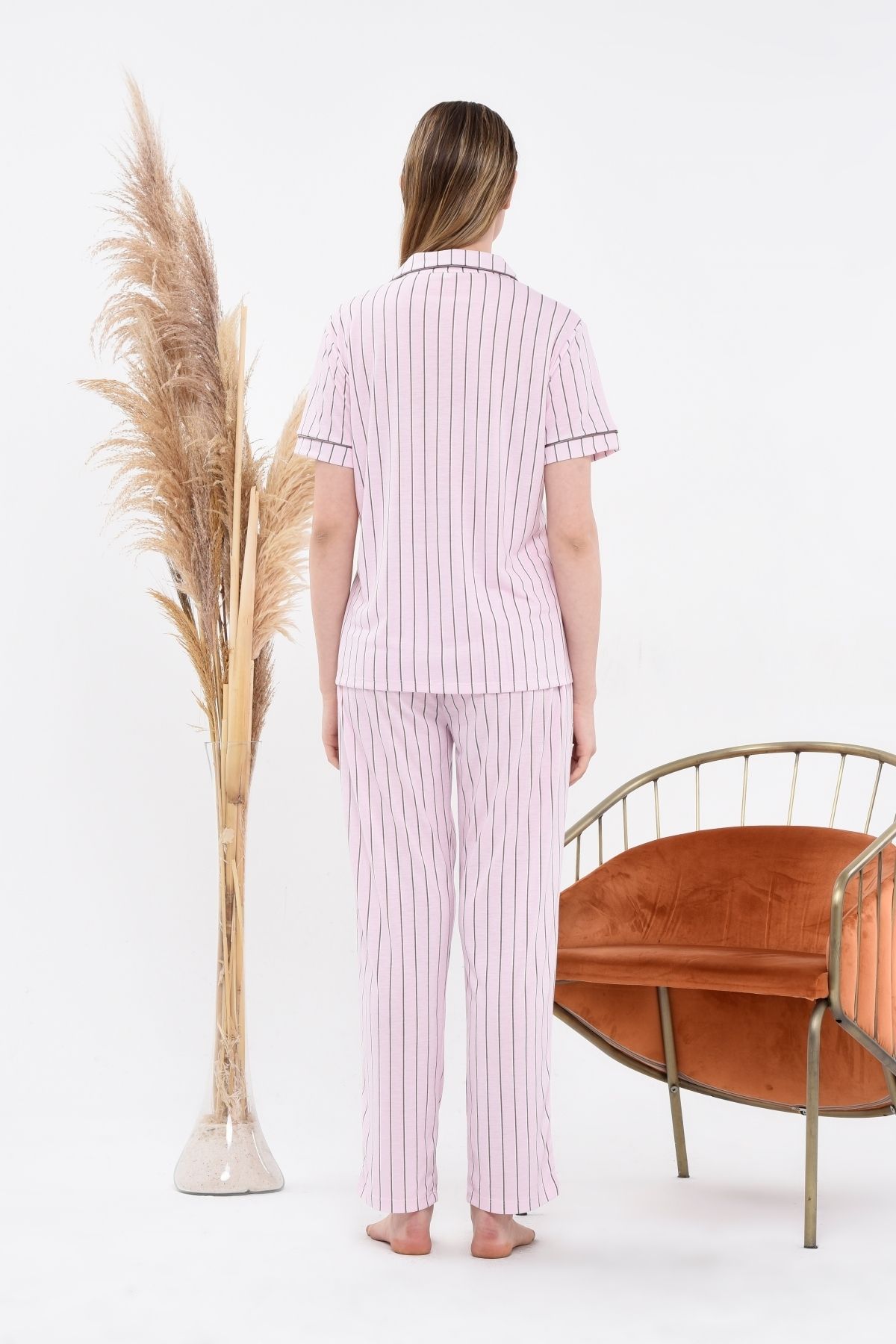 LadyMina Pijama-Set pijamale dublă cu mânecă scurtă în dungi roz pentru gravidă și maternitate 6