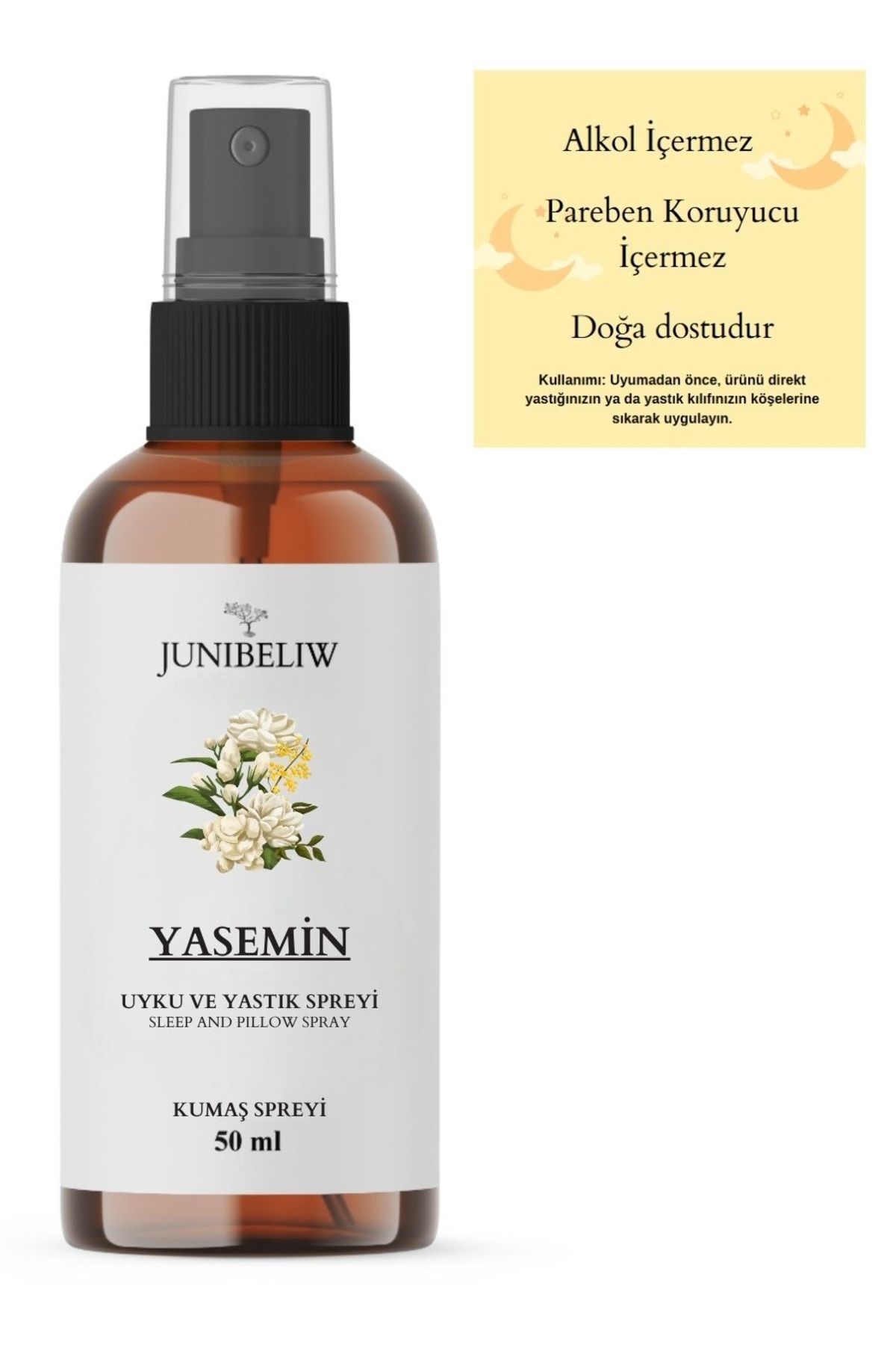 JUIWI Alkolsüz Natural Uyku Ve Yastık Spreyi Doğal Yasemin Kokulu 50ml ( Kumaş Için)