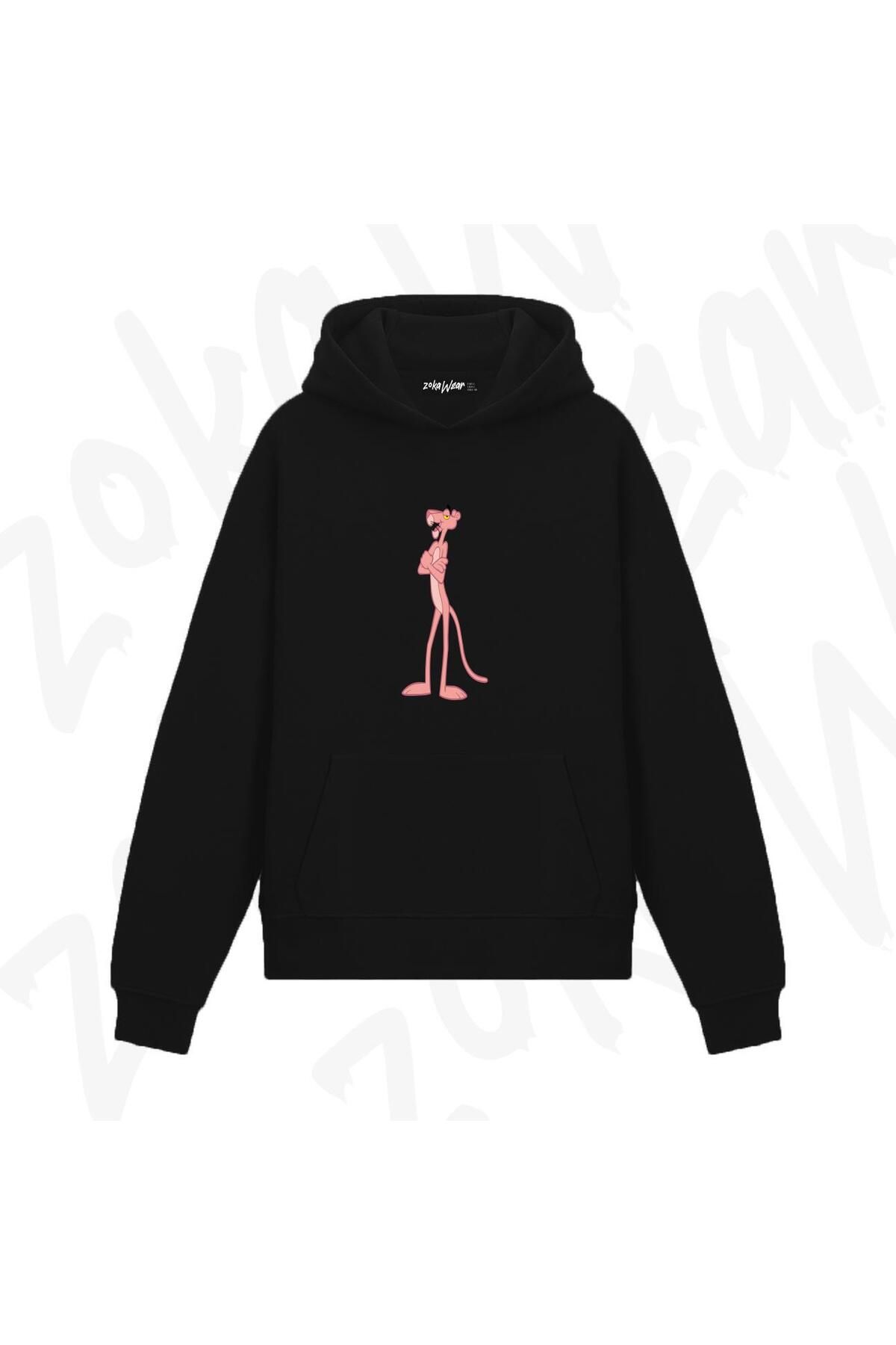 ZOKAWEAR Pink Panther Pembe v4 Tasarım Baskılı Kapşonlu Sweatshirt