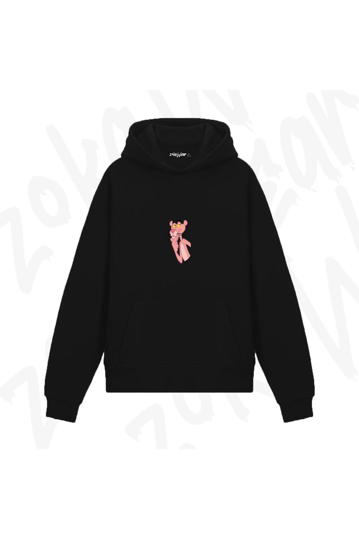 ZOKAWEAR Pink Panther Pembe Tasarım Baskılı Kapşonlu Sweatshirt