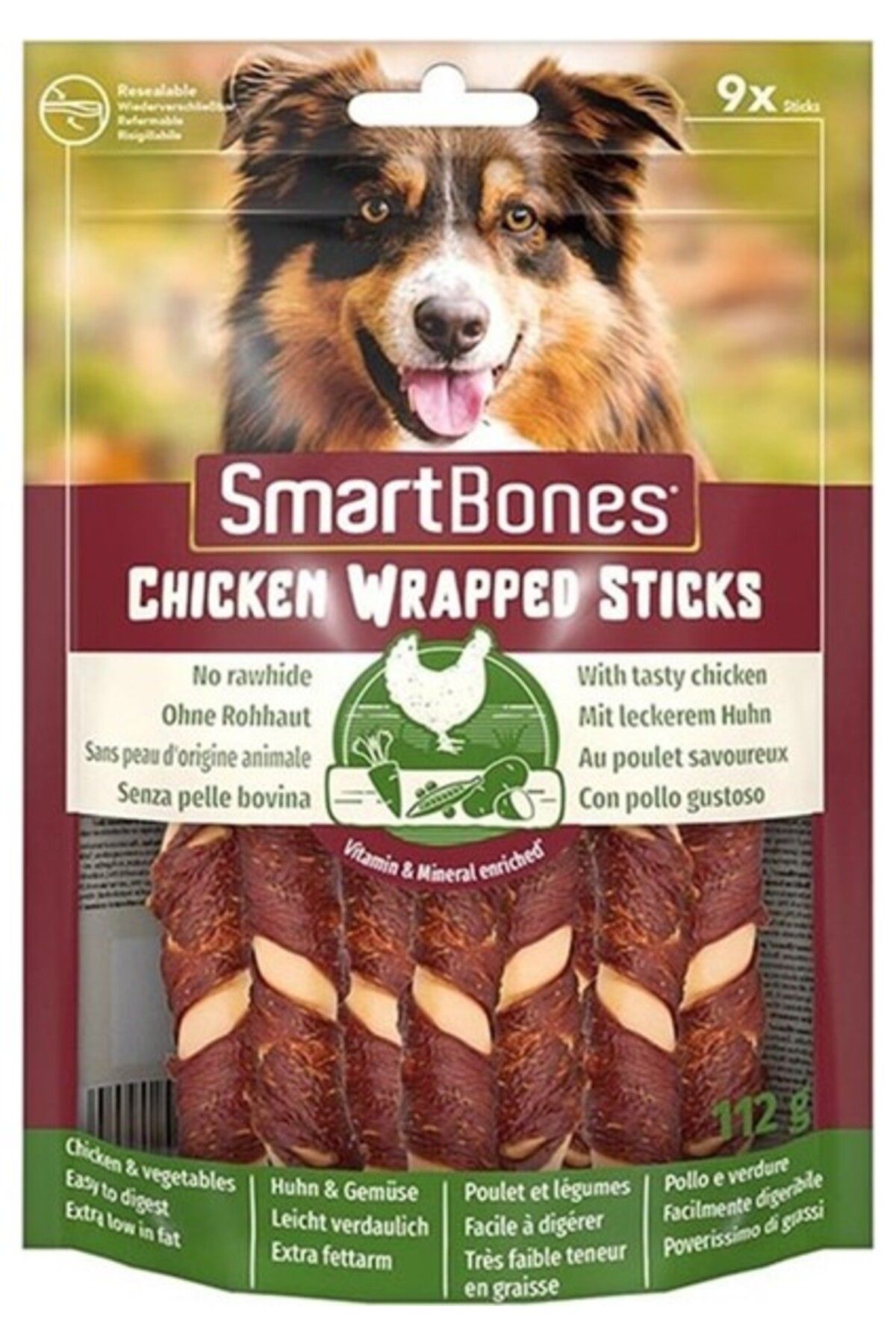 SmartBones Smart Bones Smartbones Tavuk Sargılı Stick Mini Köpek Ödülü 9 Adet 112 gr