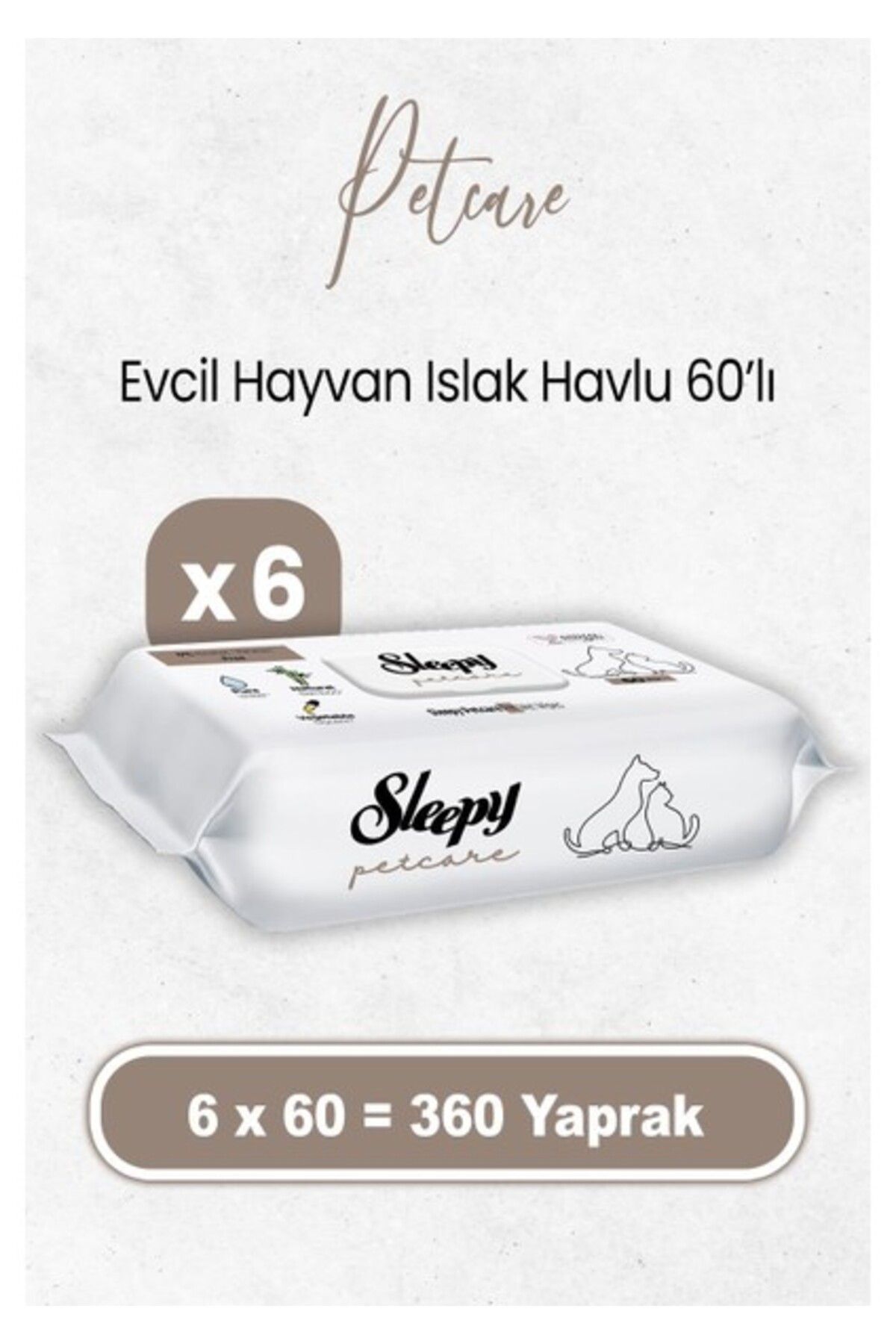 Sleepy Petcare Evcil Hayvan Islak Havlusu 60 x 6 Adet (360 Yaprak)