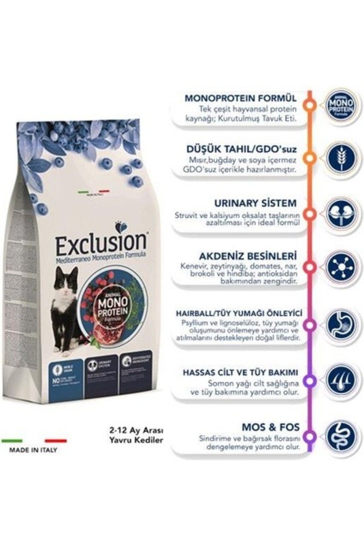 Exclusion Düşük Tahıllı Tavuklu Narlı Yavru, Hamile, Emziren Kedi Maması 12Kg