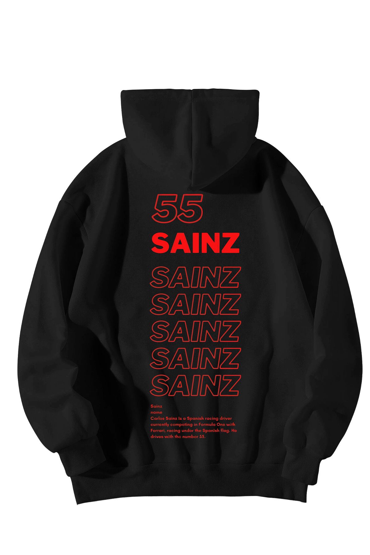 Calvin Jones Siyah Kadın Erkek F1 Legend Carlos Sainz Jr. Baskılı Kanguru Cepli Kapşonlu Hoodie