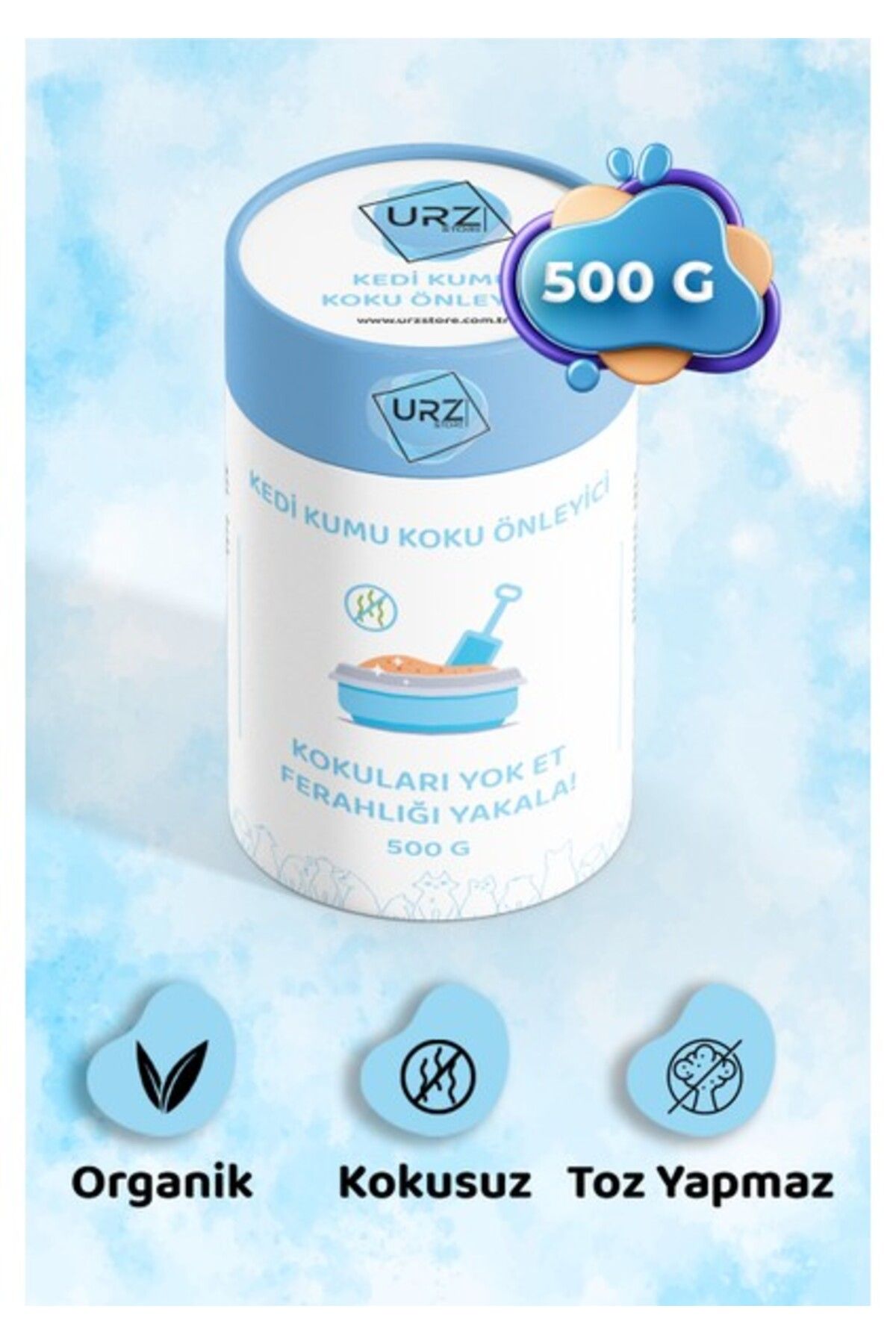 Orqinel Urz Store Kedi Kumu Tuvaleti Koku Giderici Önleyici Organik Kokusuz 500 gr Aktif Karbon Koku Gideric