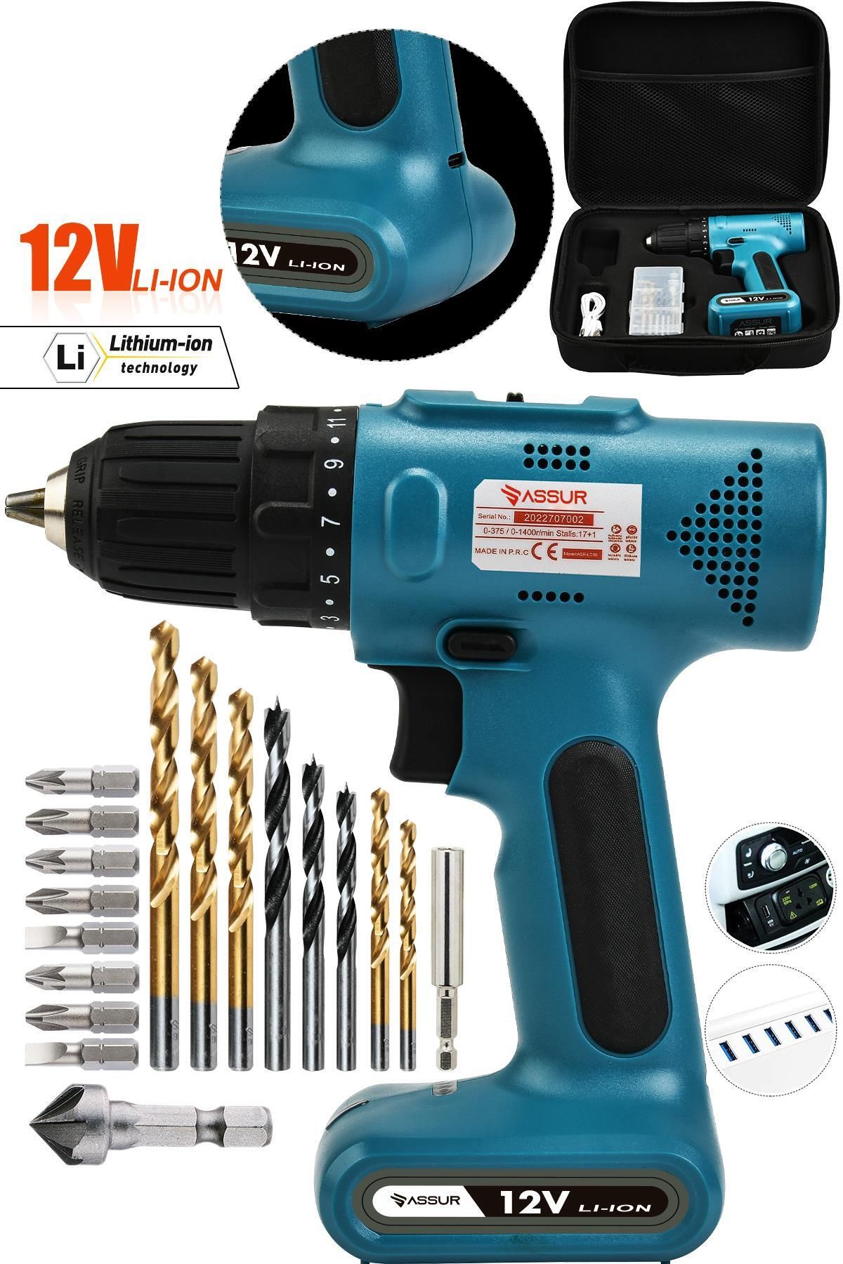 Elioure 12V Type-C USB şarjlı akülü matkap ve vidalama seti