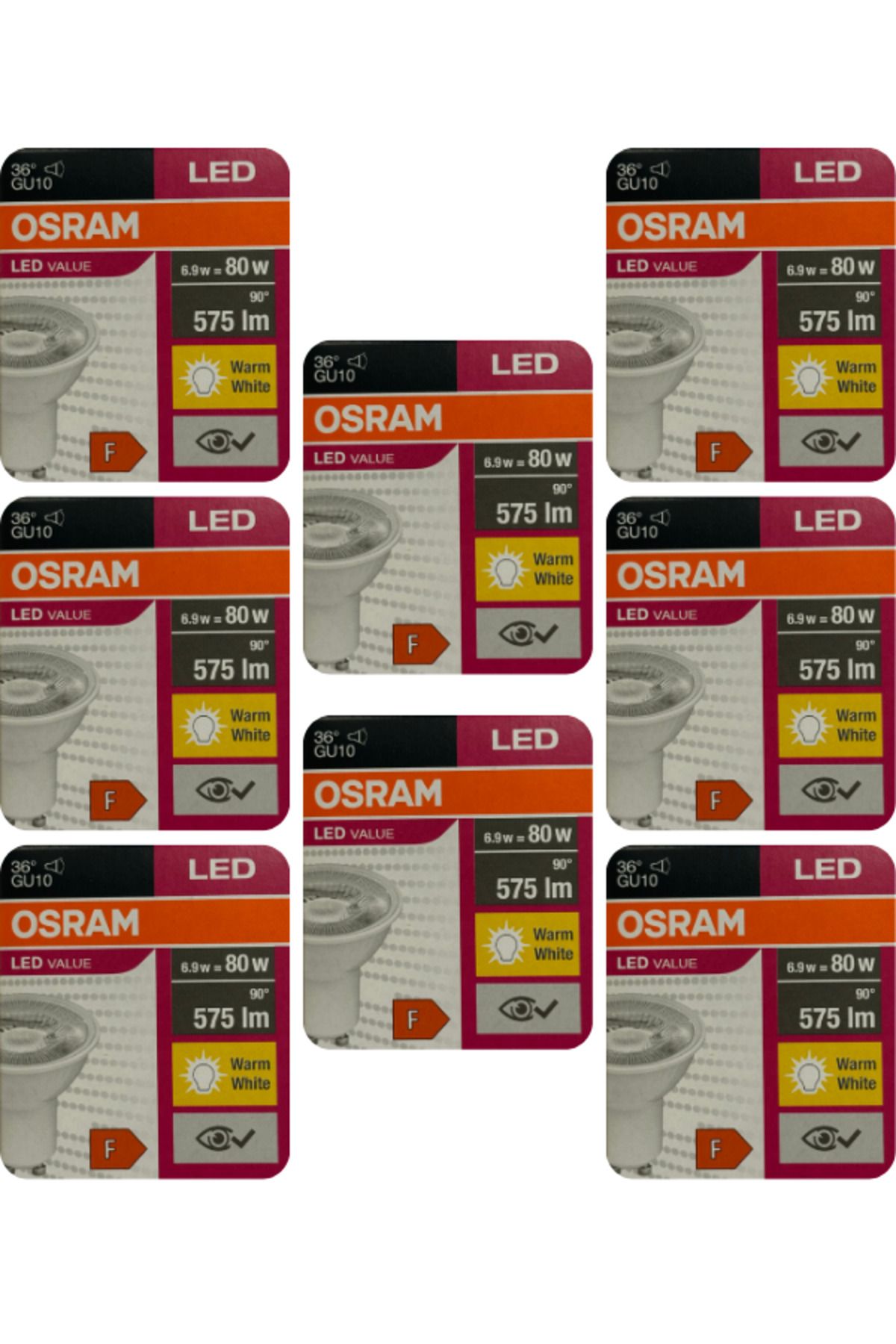 Osram (8 Adet) Osram 6.9W (80W) 2700K (Sarı Işık) GU10 Duylu Led Spot Ampul