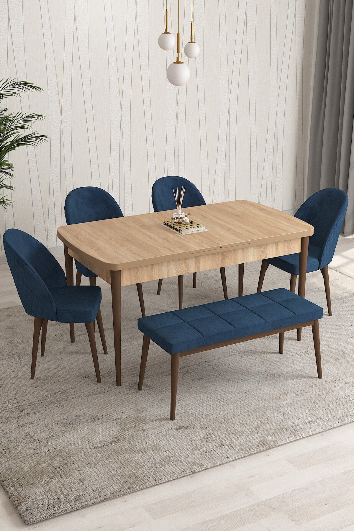 PARS Meşe Desen 80 X 132 Mdf Açılabilen Mutfak Masası ( Takım Halinde ) 4 Sandalye, 1 Bench-0