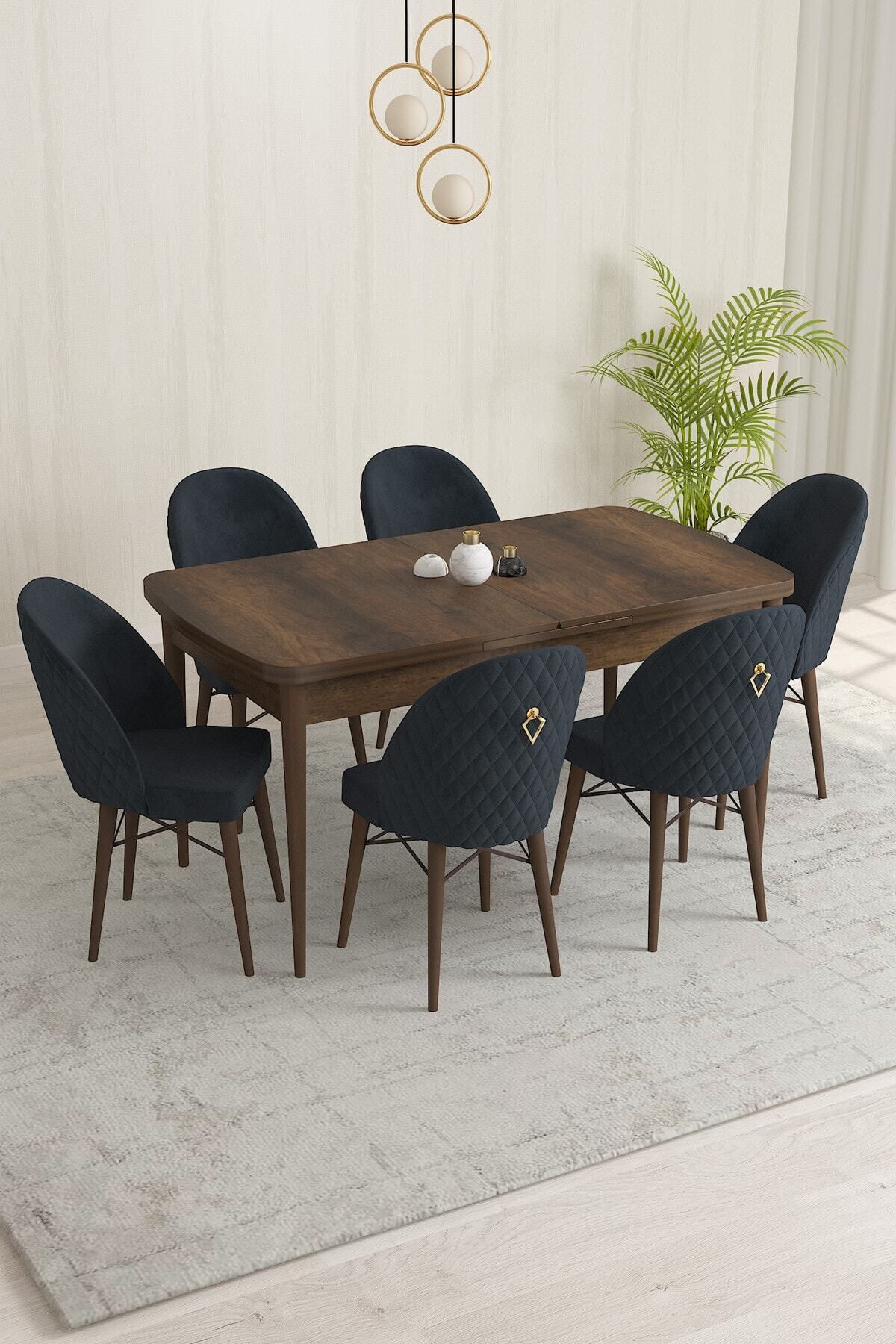 BELİZA Barok Desen 80 X 132 Açılabilen Mutfak Masası ( Takım Halinde ) 6 Adet Sandalye-0