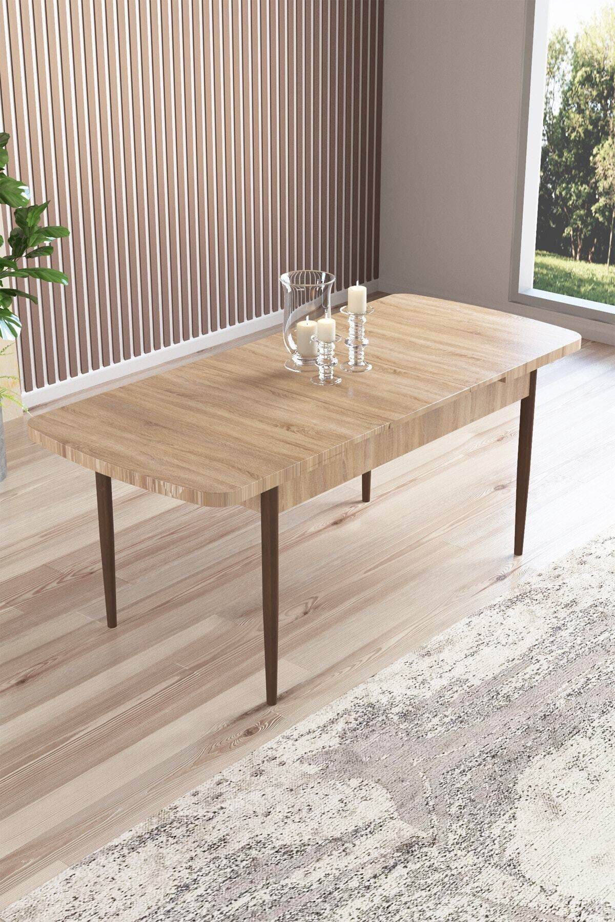 PARS Meşe Desen 80 X 132 Mdf Açılabilen Mutfak Masası ( Takım Halinde ) 4 Sandalye, 1 Bench-3