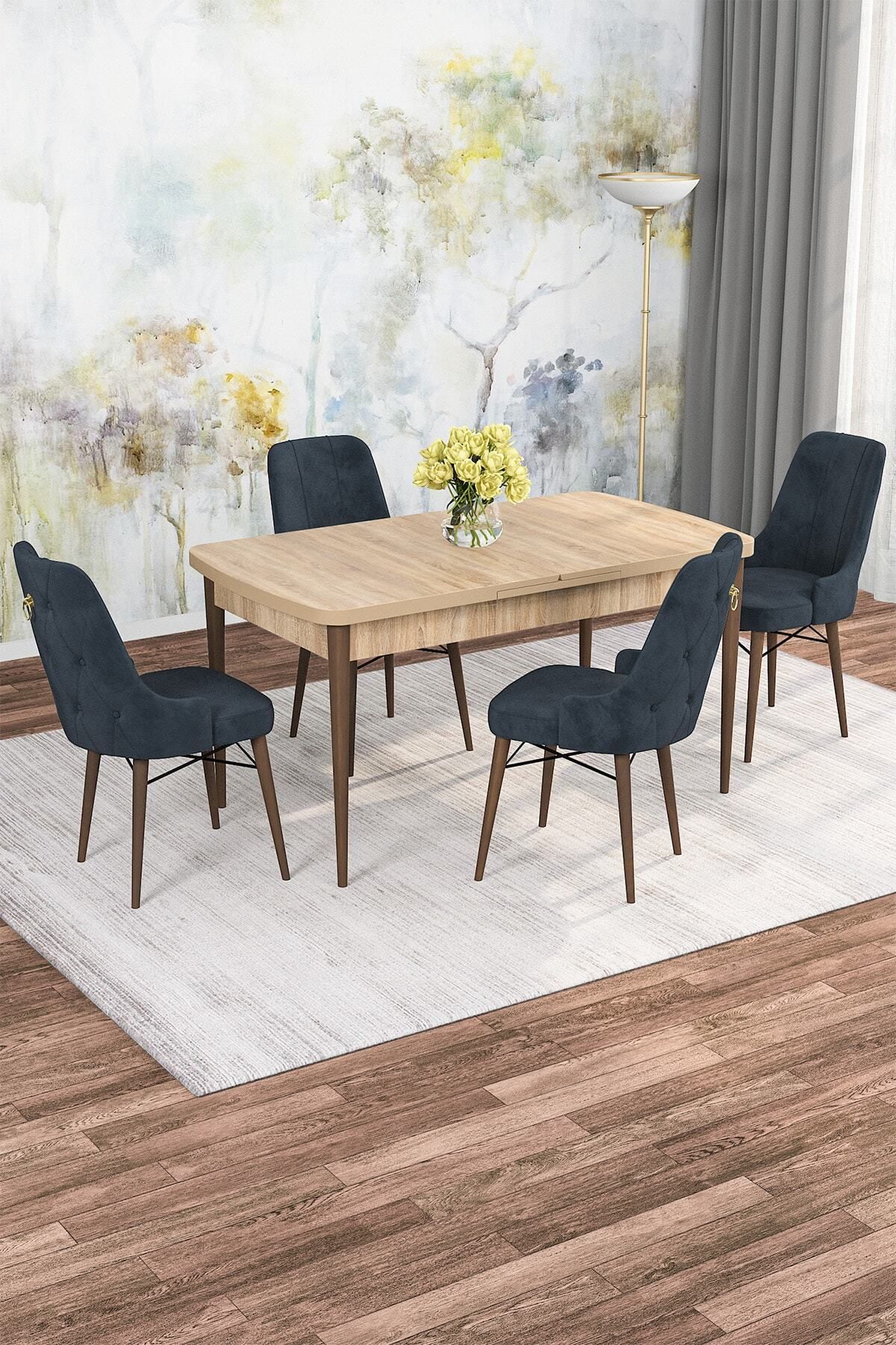 SONATA Meşe Desen 80 X 132 Açılabilen Mdf Yemek Masası Takımı 4 Adet Sandalye