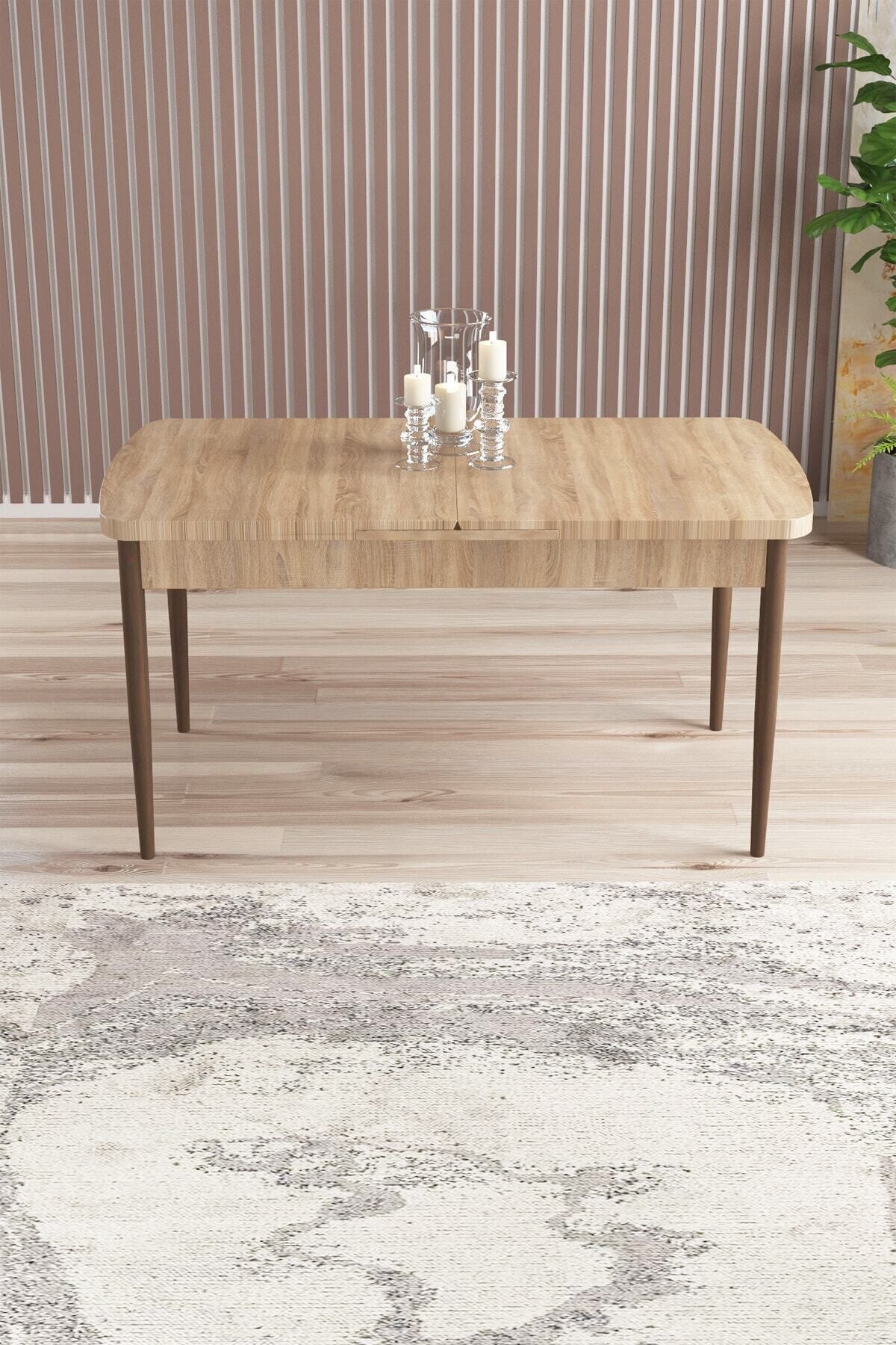PARS Meşe Desen 80 X 132 Mdf Açılabilen Mutfak Masası ( Takım Halinde ) 4 Sandalye, 1 Bench-2