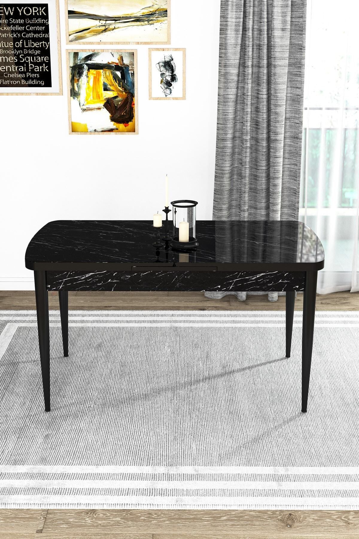 Mechta Siyah Mermer Desen 80 X 132 Açılabilen Mdf Yemek Masası Takımı 4 Adet Sandalye-2