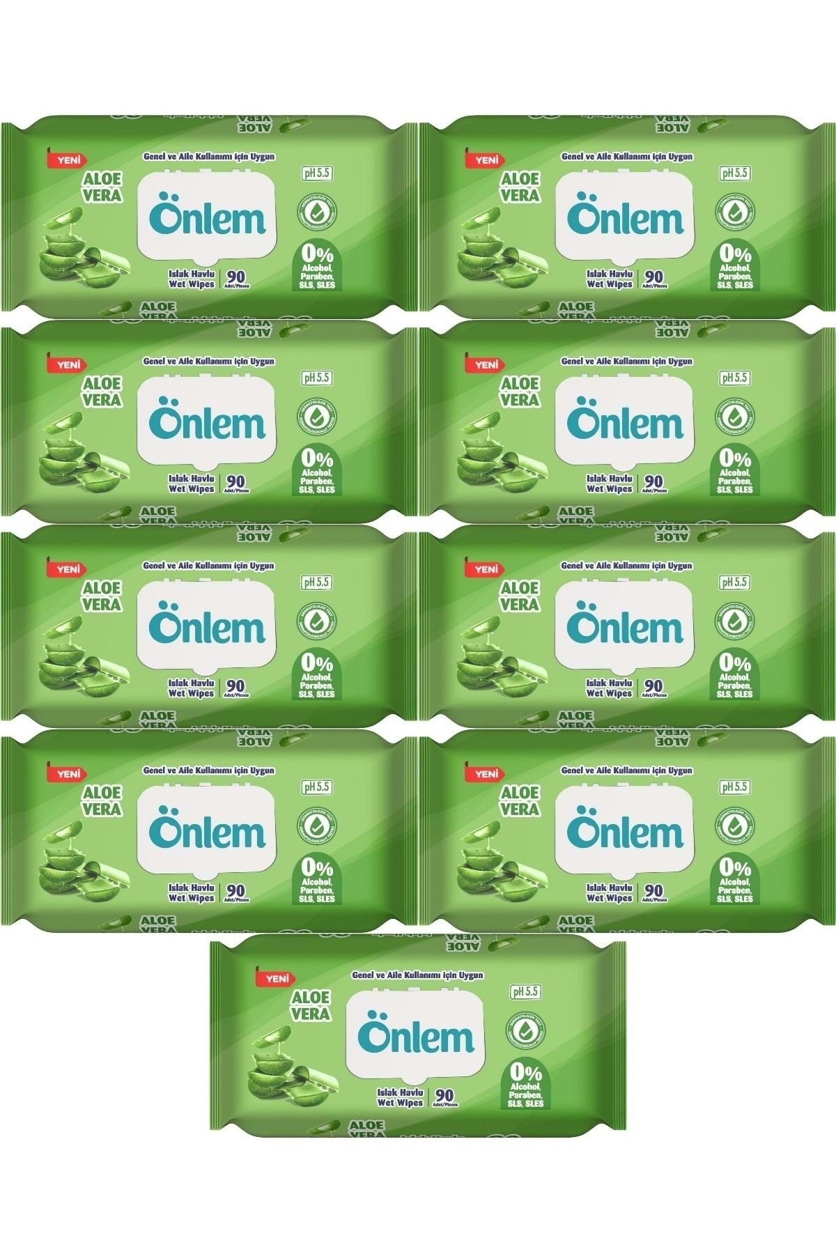 ÖNLEM Önlem Islak Havlu Mendil 90 Yaprak Aloe Vera Plastik Kapaklı (9 Lu Set) (810 Yaprak)