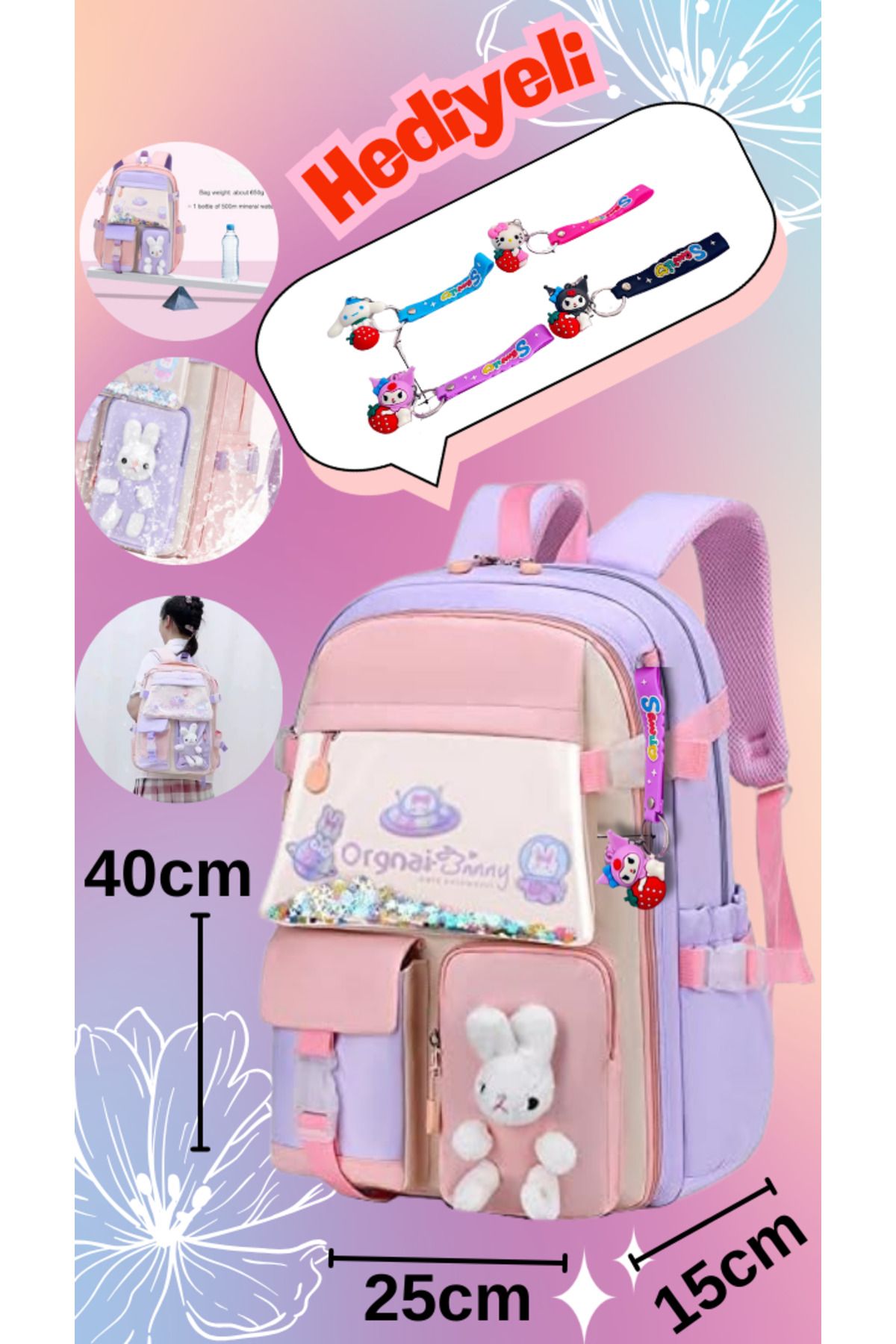 Bagify Kawaii Kore Model Okul Çantası aksesuarlı