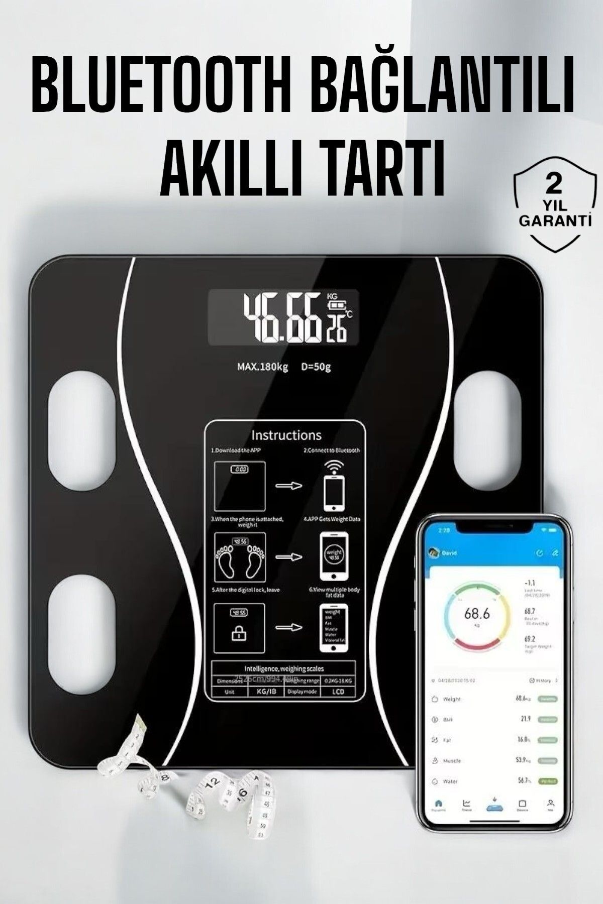 ASTRALTECH Akıllı Tartı Bluetooth Bağlantılı Yağ Ölçebilen Tartı Yeni Nesil