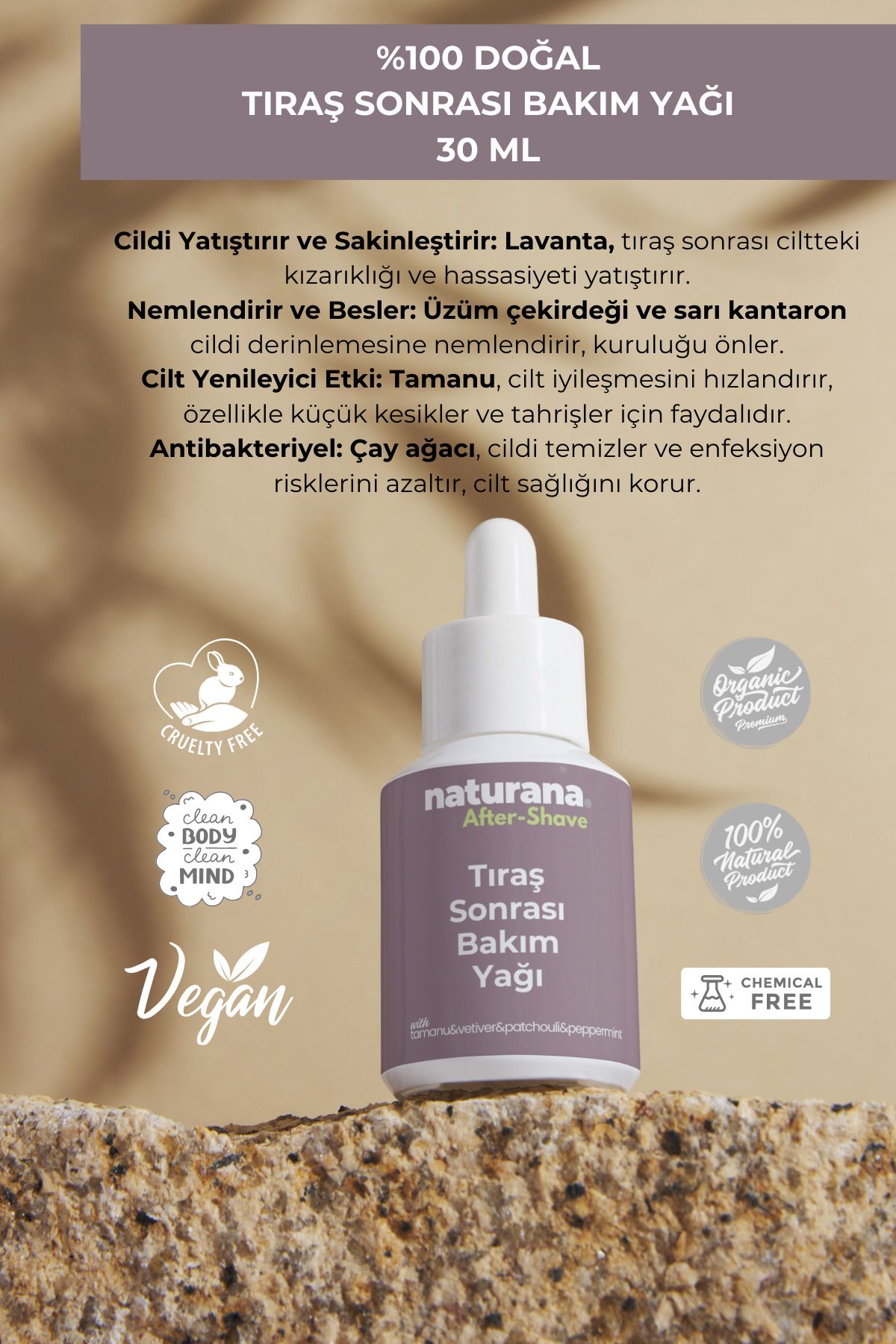 Naturana %100 Doğal Tıraş Sonrası Bakım Yağı 30 ML Yenileyici Canlandırıcı After Shave