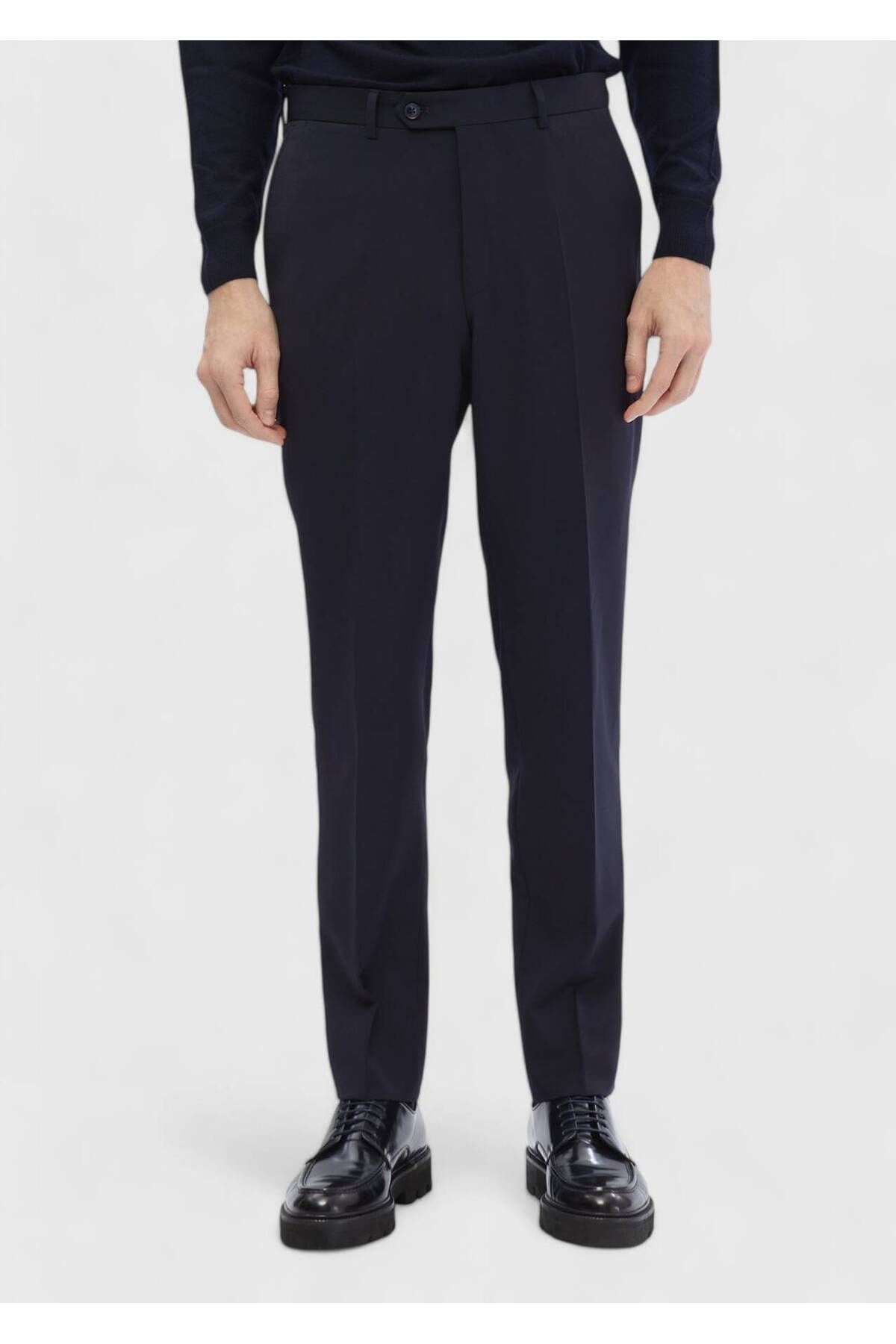 Ramsey-Navy Blue Plain Fabric Classic 100% Wool Pants 2