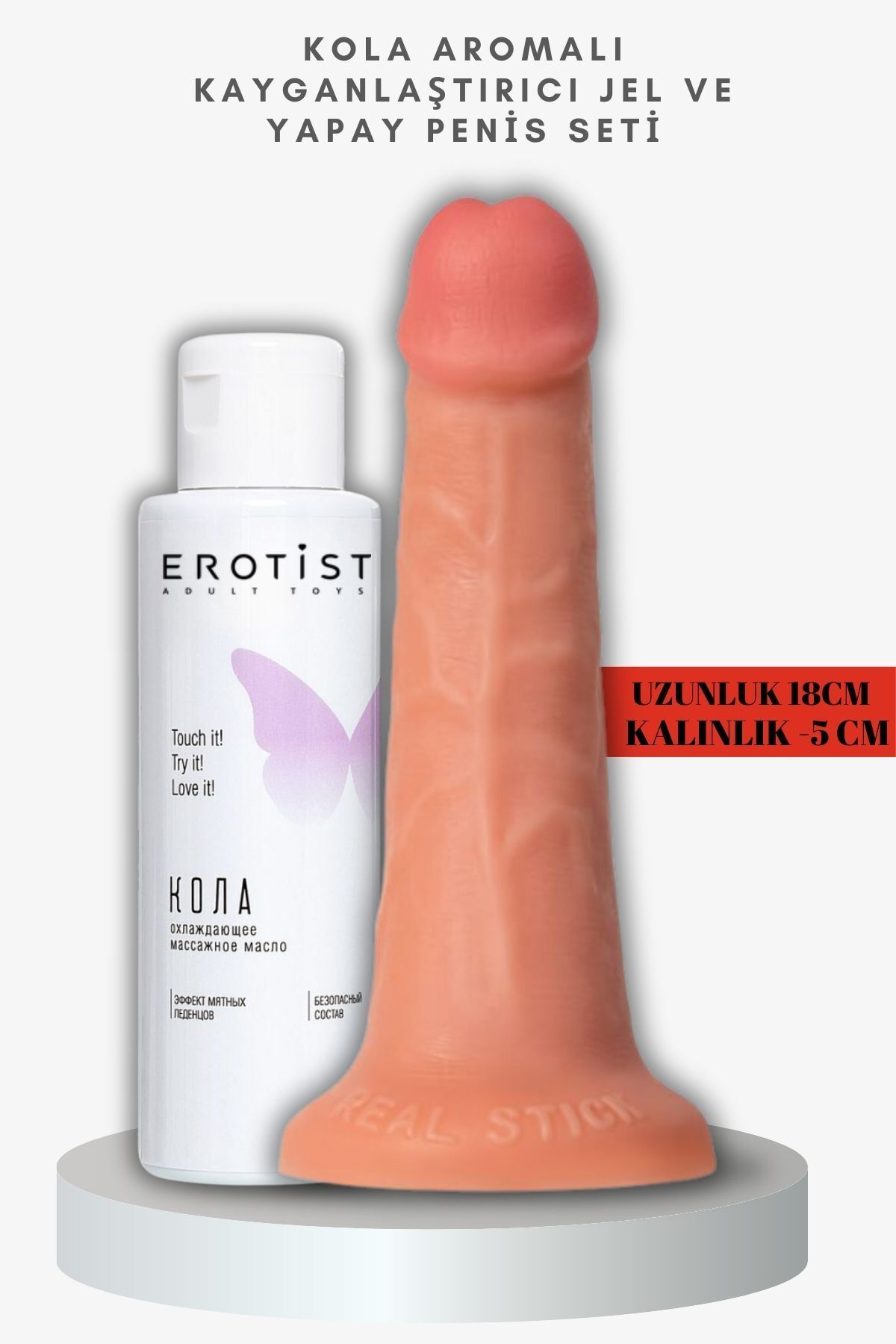 Erotist Kola Aromalı Kayganlaştırıcı Jel ve Caliber 20 cm Yapay Penis Seti - 4 cm Kalınlıkta, Gerçekçi His