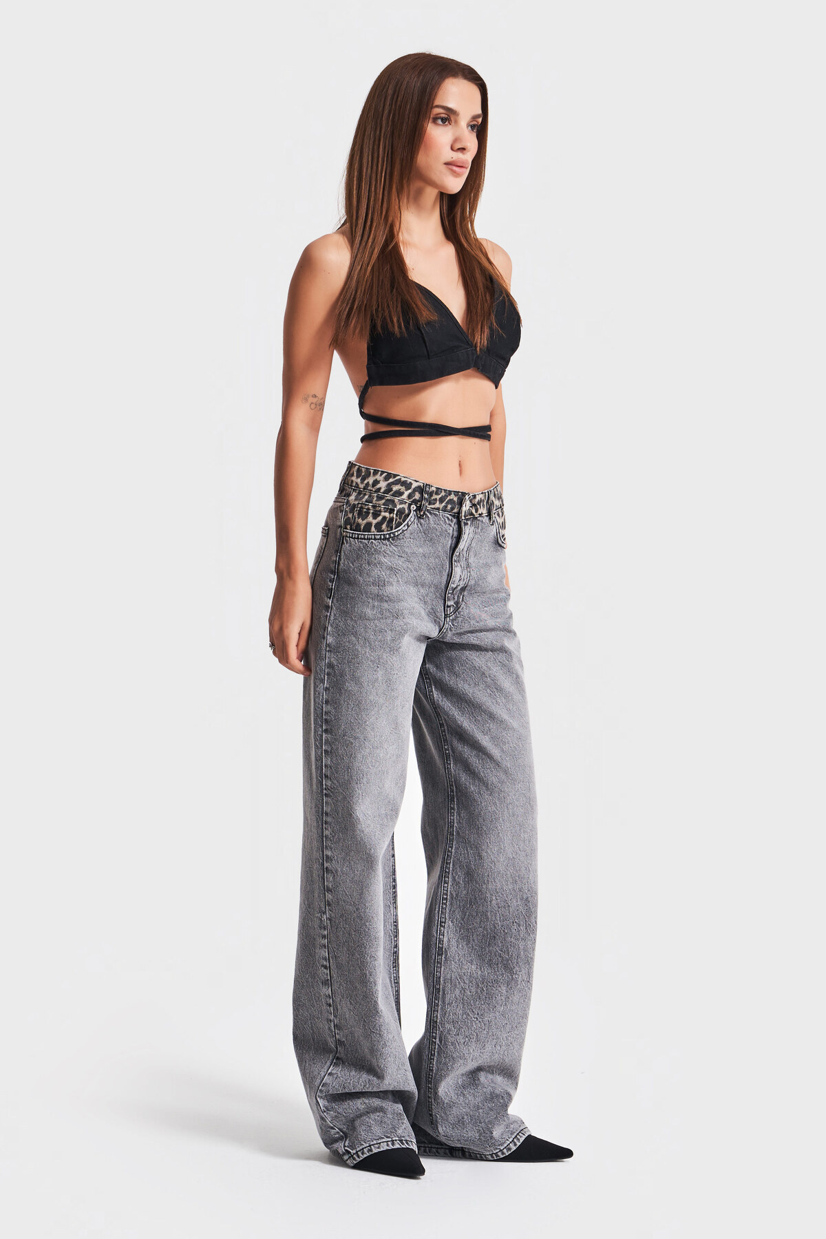 its basic-Καπνιστό γυναικείο τζιν - 4S513 Loose Fit, Ζώνη με στάμπα λεοπάρ 6