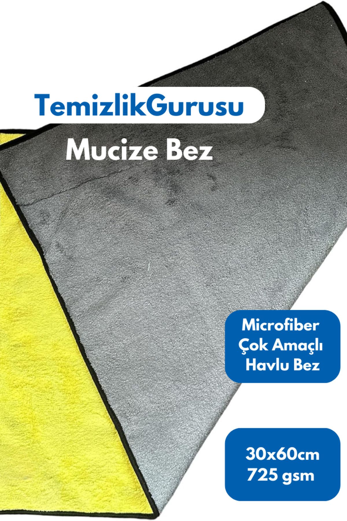 Temizlik Gurusu Mucize Bez - Microfiber Çift Taraflı Temizlik, Cam, Araba Bezi  30x60cm (725gsm)