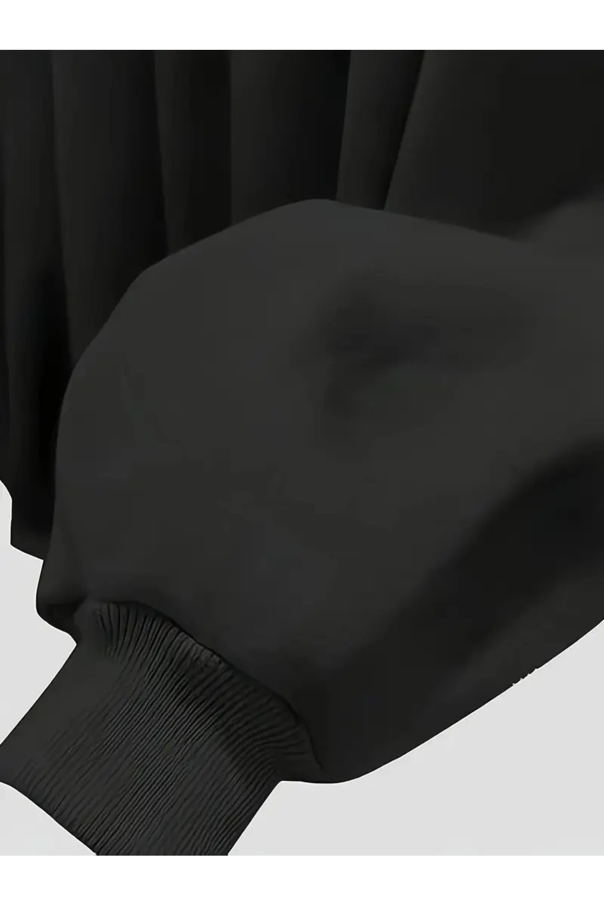 FUWEAR  Siyah Oversize V Yaka Düz Sweatshirt - Görsel 4