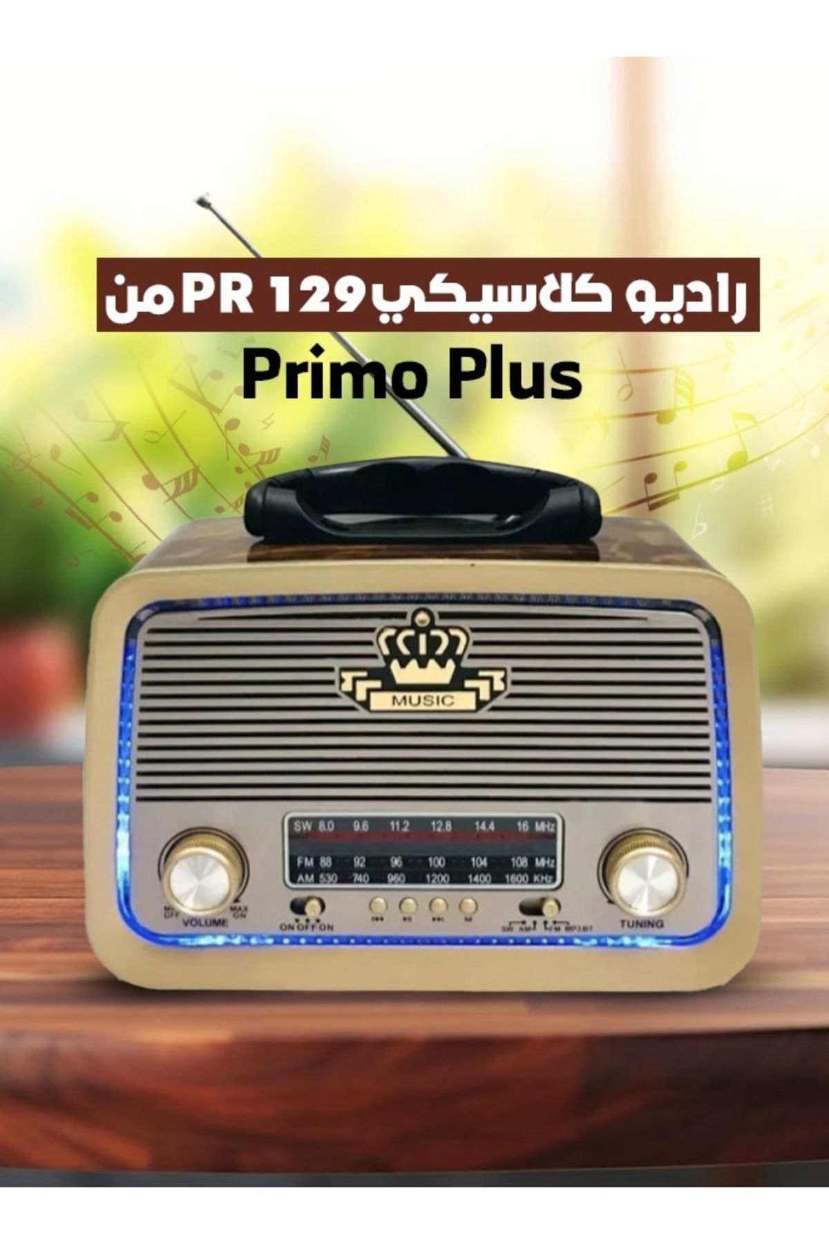 Primo Plus-راديو محمول FM - AM - SW ذهبي/بني/أسود بلوتوث صوت محمول بطاقة TF قرص فلاش USB 4