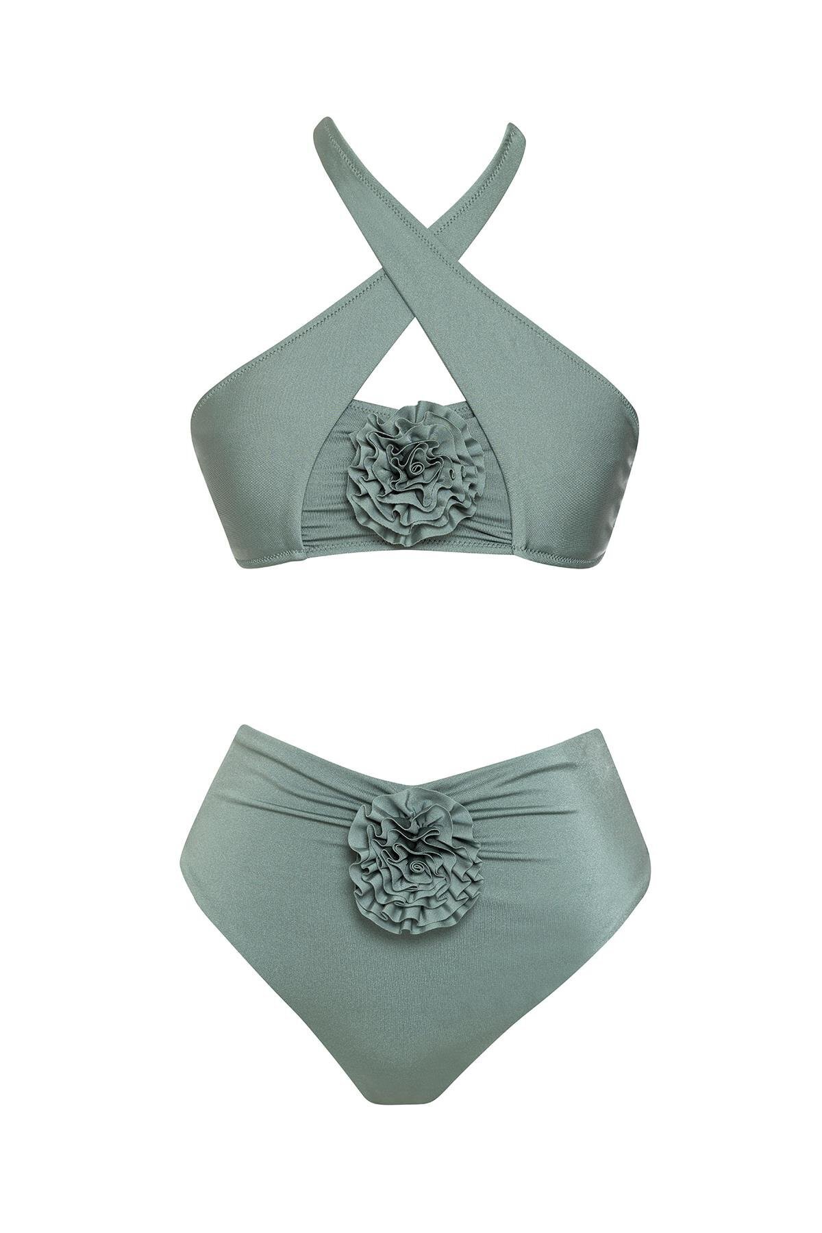 WOJOMİ Çiçekli Çapraz Bikini Takım