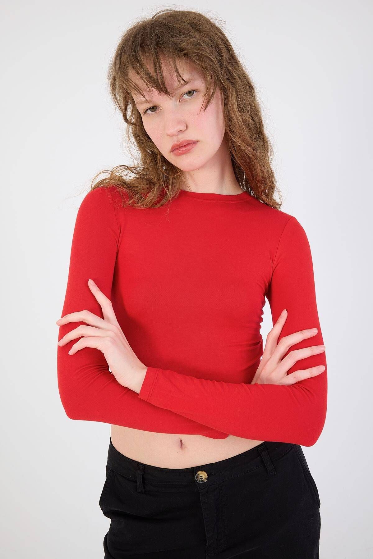 Addax-Crew Neck Basic Blouse B1480-S3 4