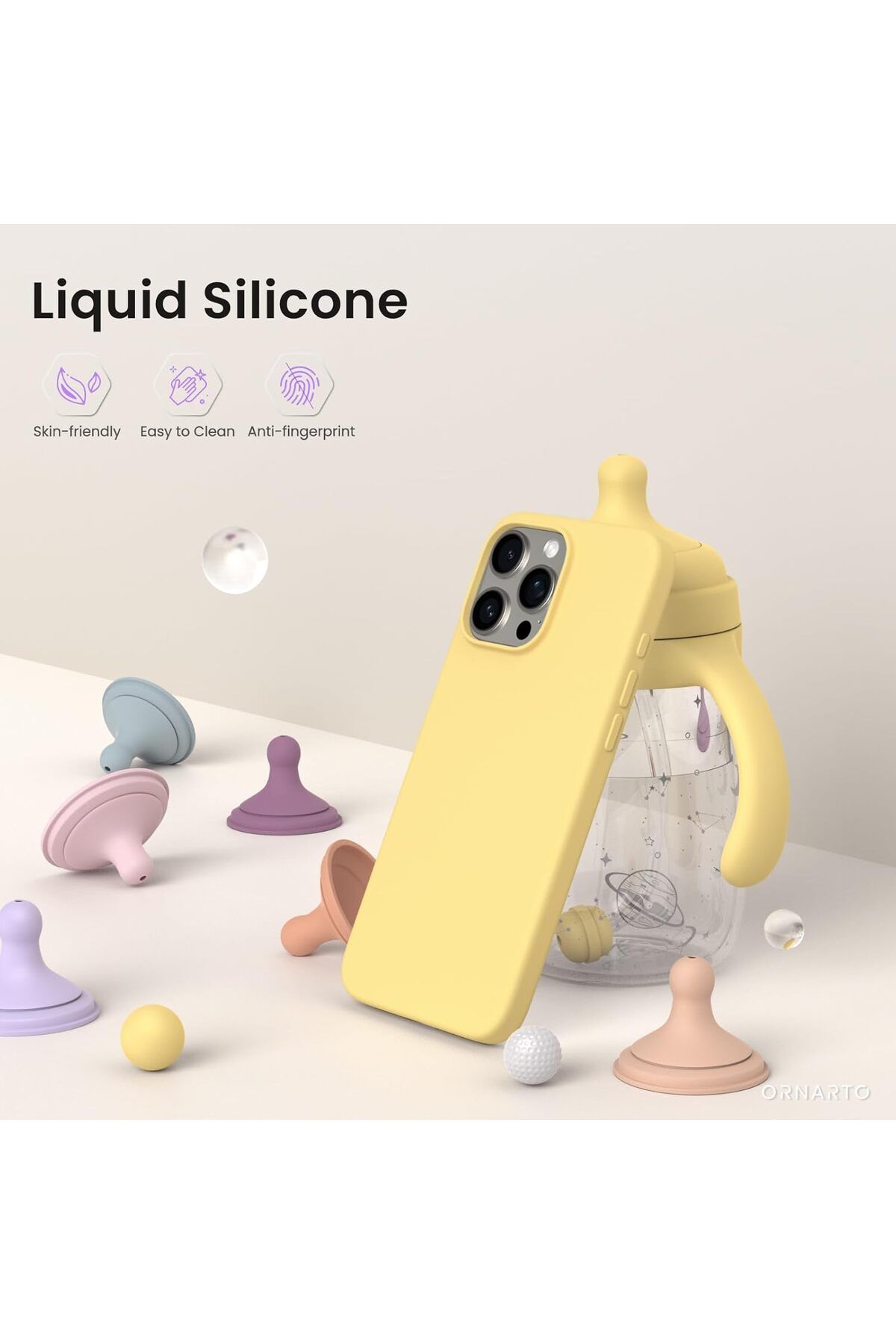 AWH-Compatible with iPhone 16 Pro Max Case 6.9", Liquid Silicone with Anti-Scratch Lining - Yellow 3