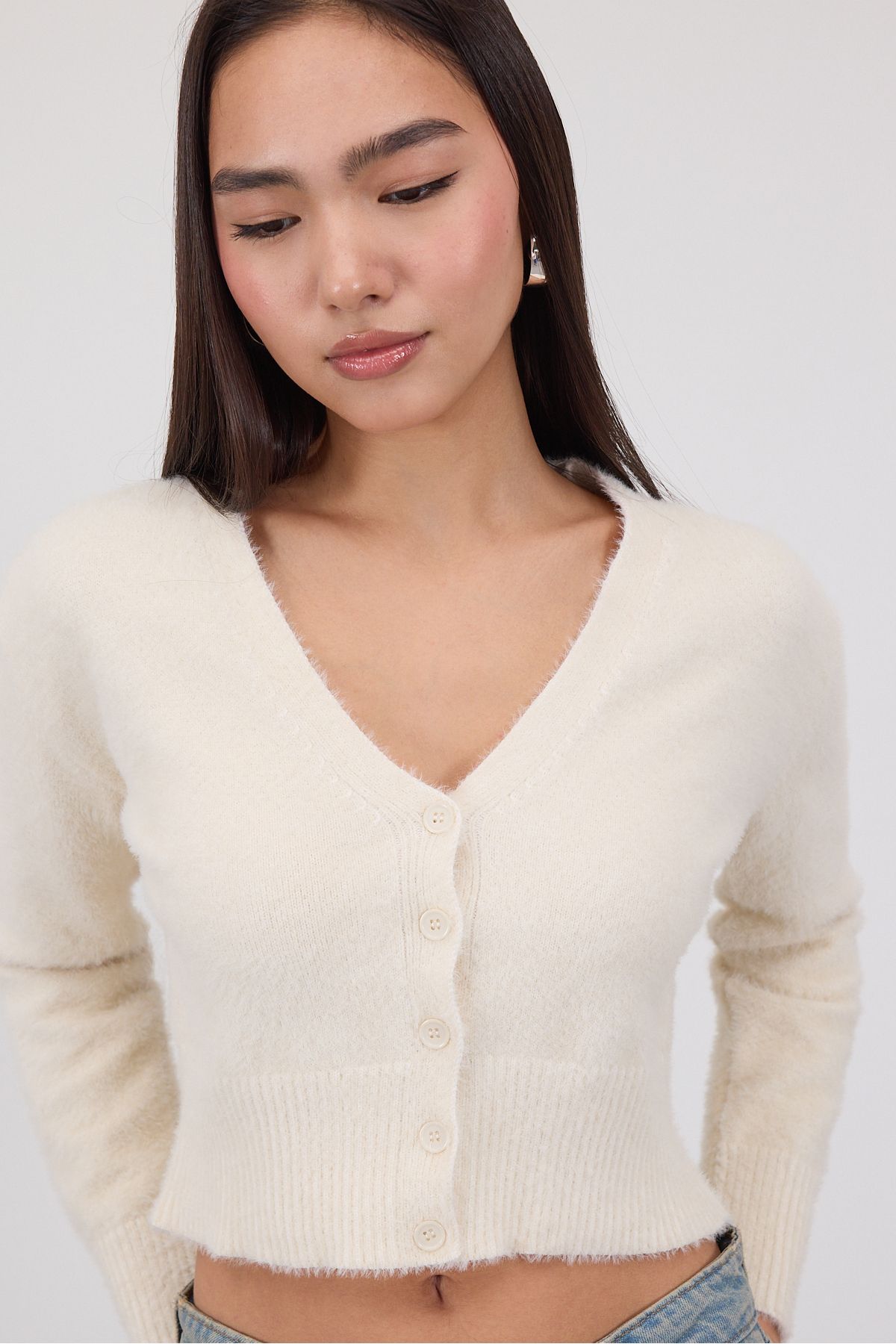 Addax-Soft Textured Buttoned Crop Cardigan H3339-A2 6