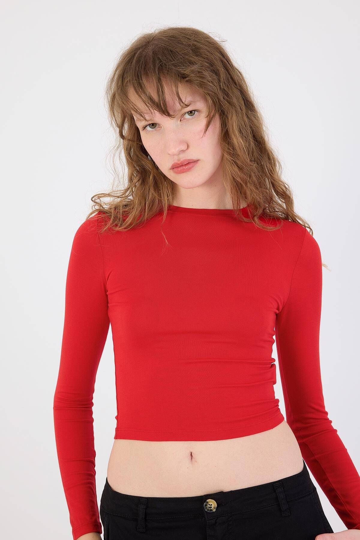 Addax-Crew Neck Basic Blouse B1480-S3 2